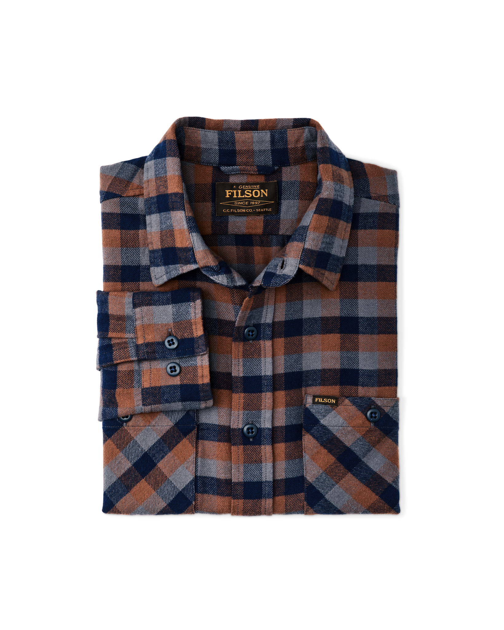 The Rangeland Flannel Shirt - Navy / Orange / Multi Check - Image 3