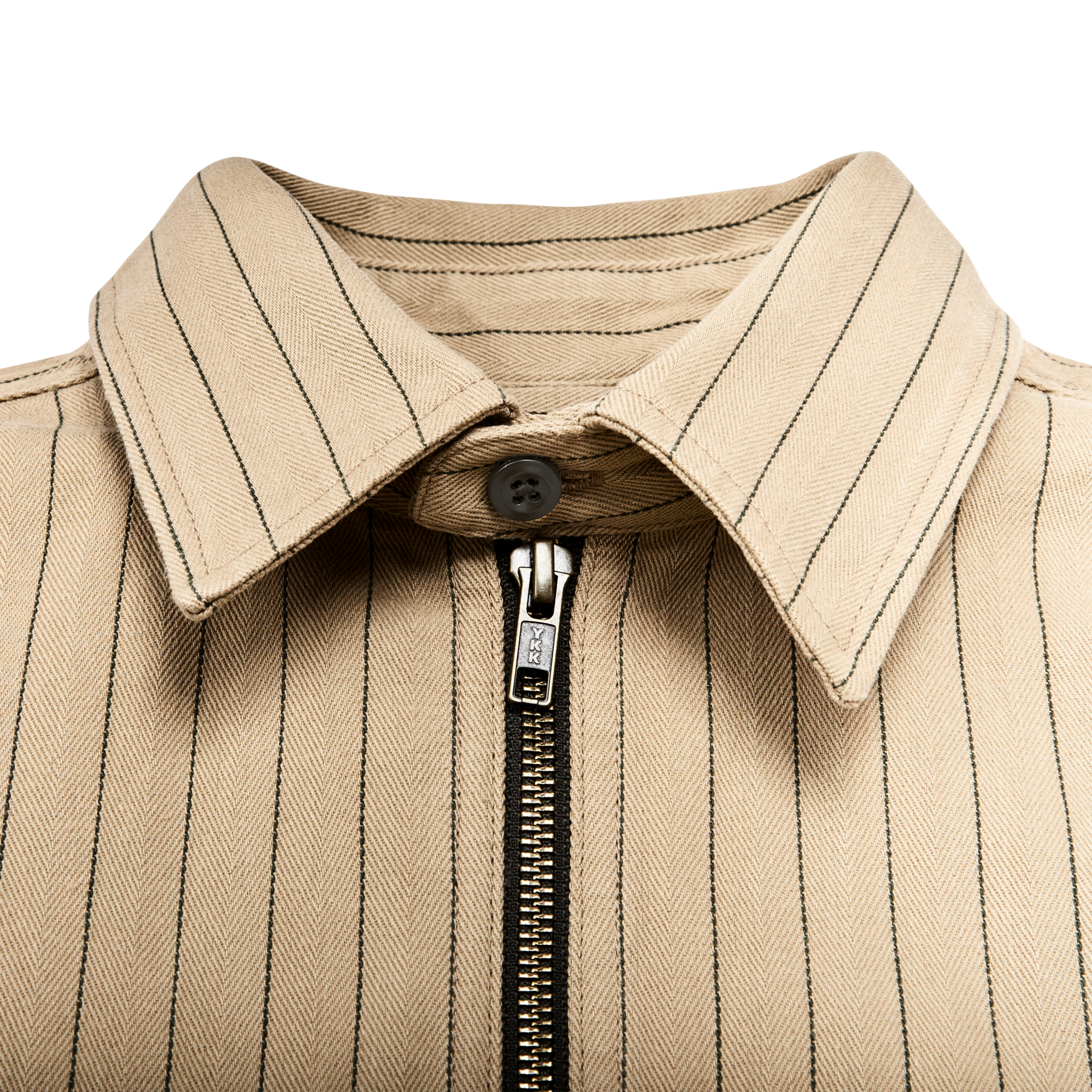 Short Sleeve Mechanic Shirt - Tan Herringbone/ Green Stripe - Image 5