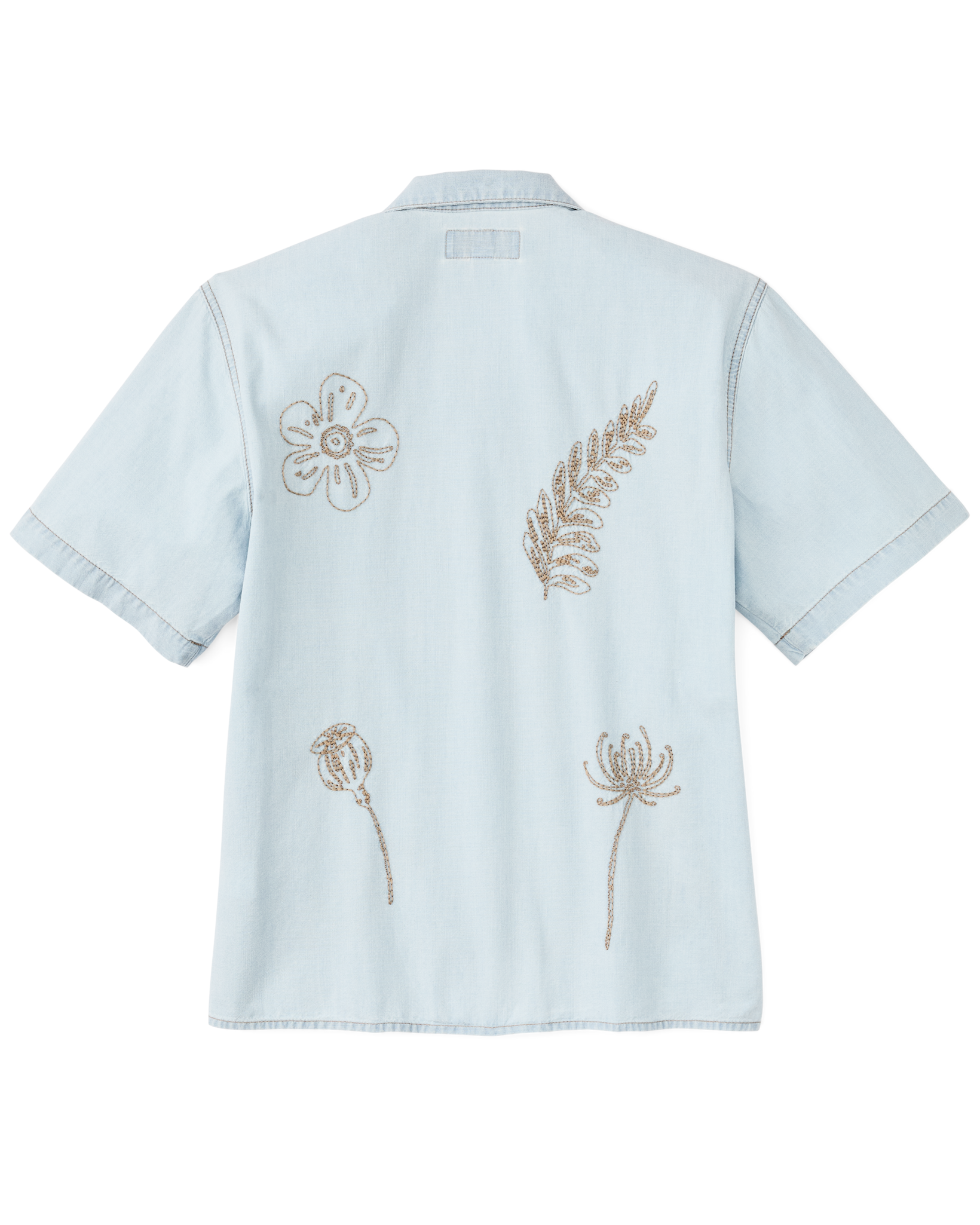 Women's Short Sleeve Embroidered Camp Shirt - Light Indigo Chambray - Image 2