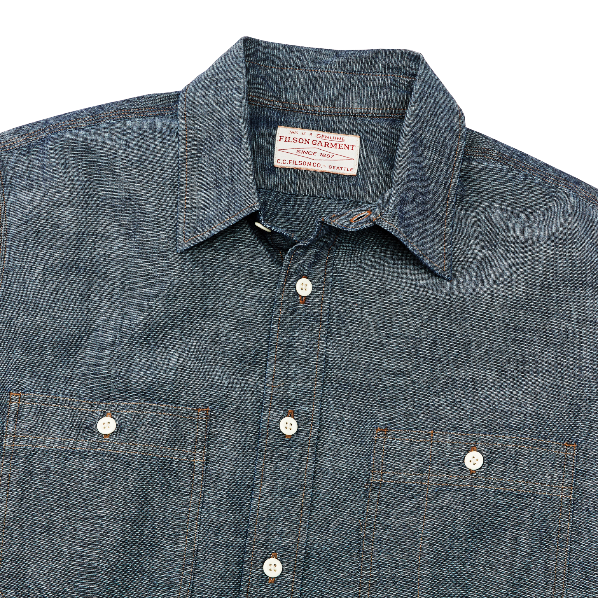 Short Sleeve Chambray Shirt - Indigo Chambray - Image 4