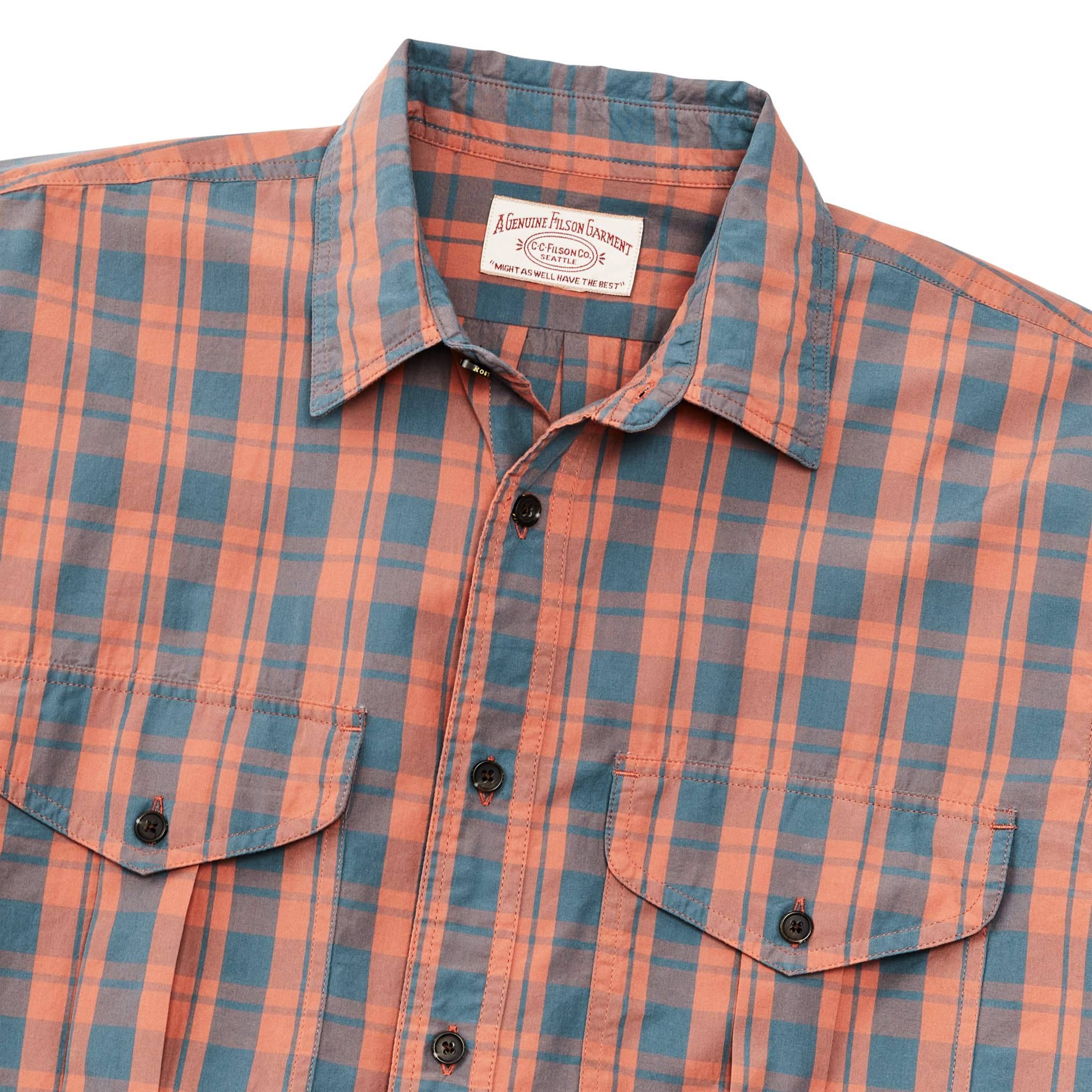 Filson's Washed Feather Cloth Shirt - Faded Cedar / Blue Plaid - Image 4