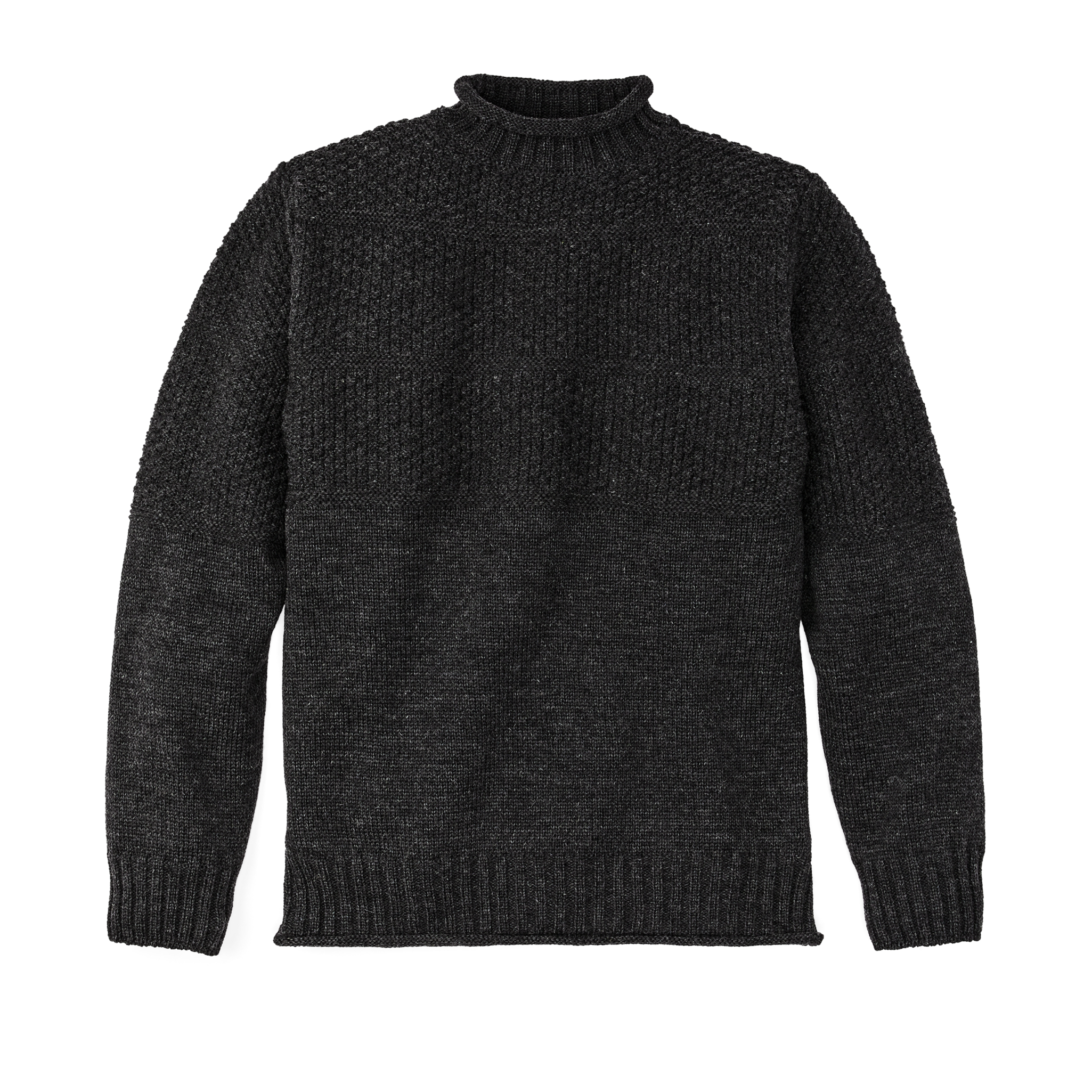 Wool Roll Neck Fisherman's Sweater - Charcoal Heather