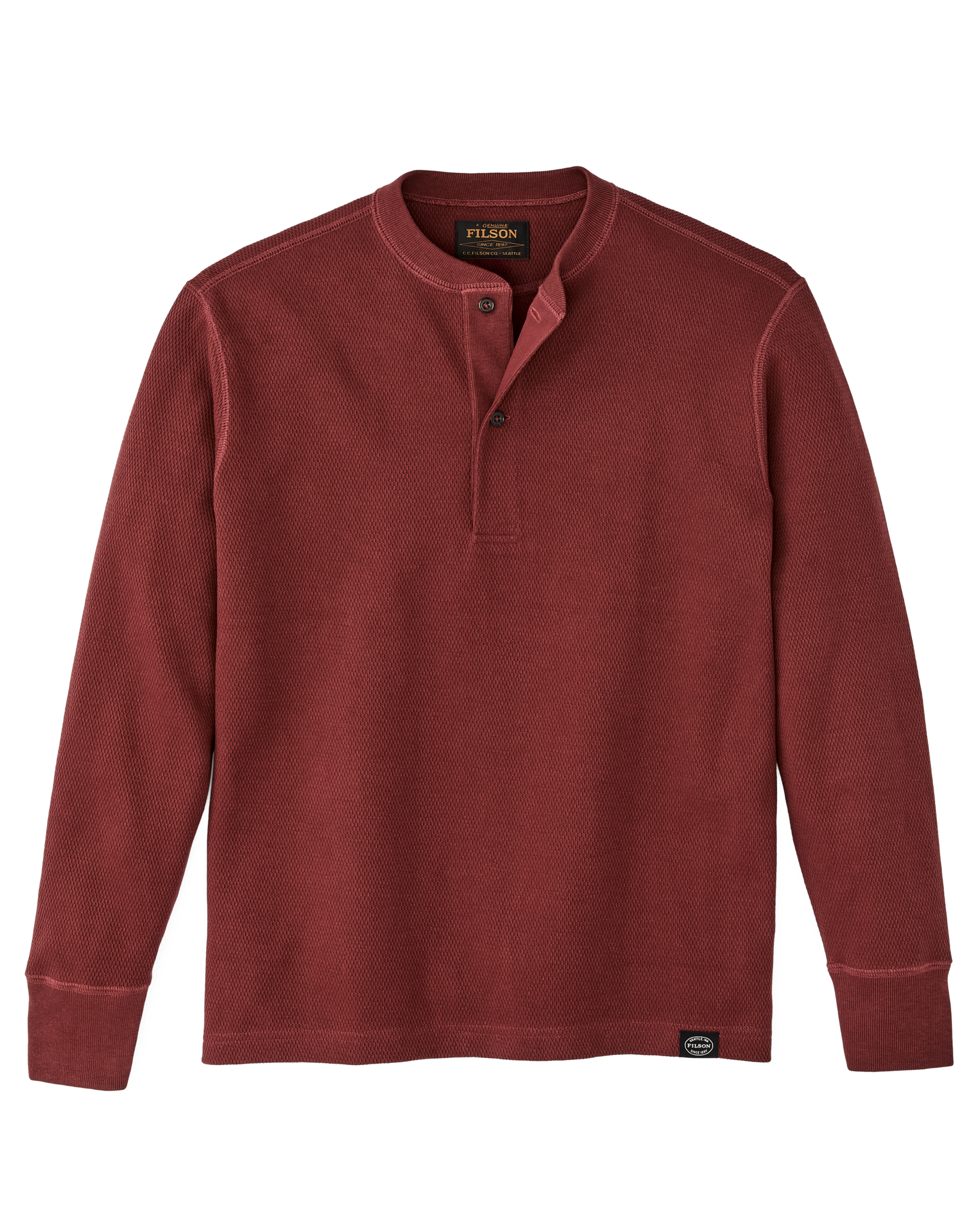 Waffle Knit Henley - Fired Brick