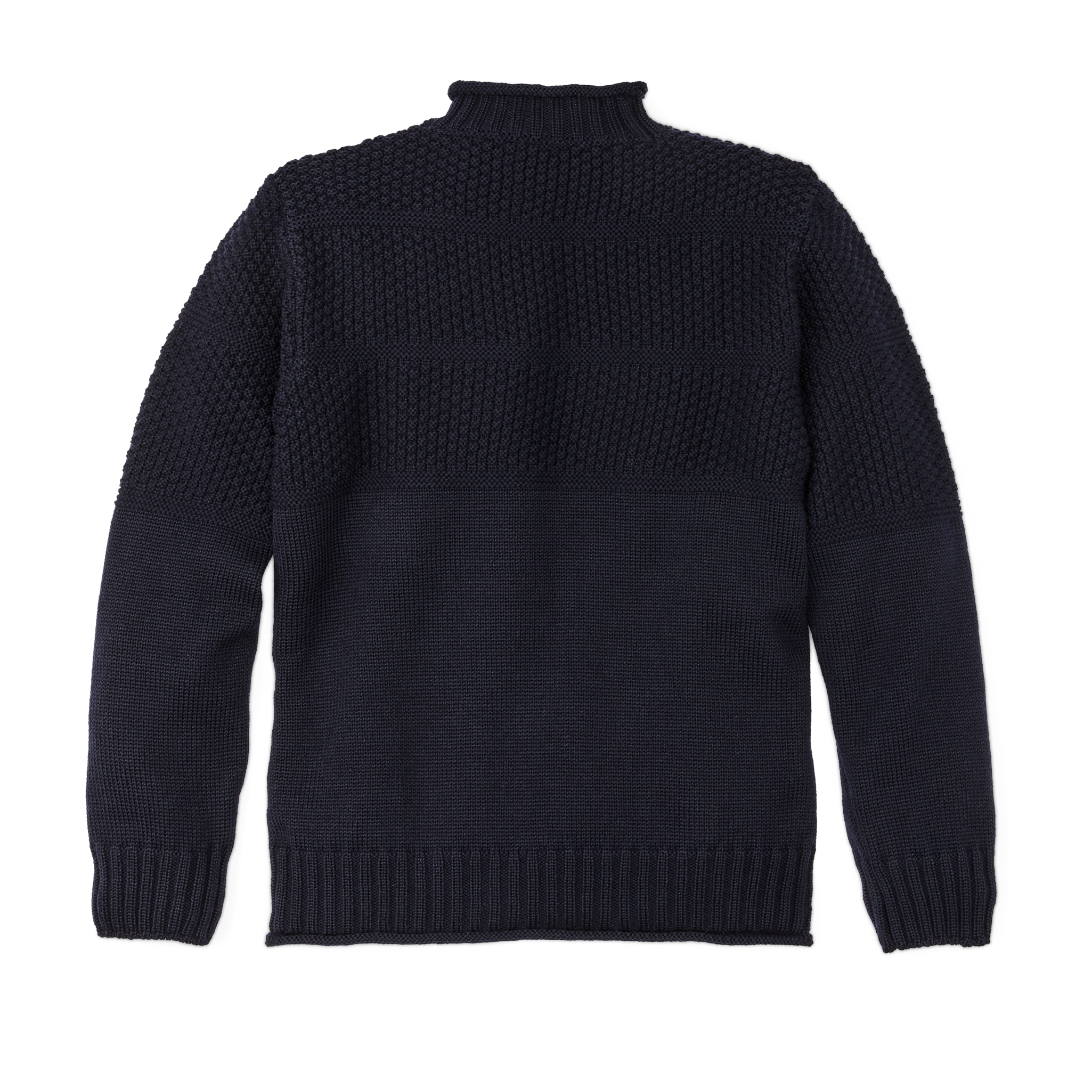 Wool Roll Neck Fisherman's Sweater - Navy - Image 4