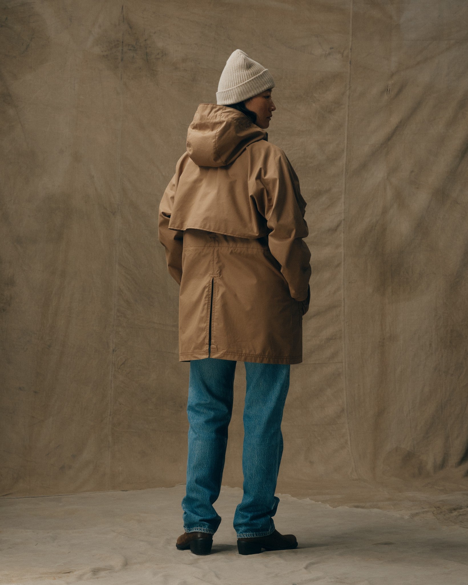 Women's Aviator Cloth Long Raincoat - Dark Tan - Image 2