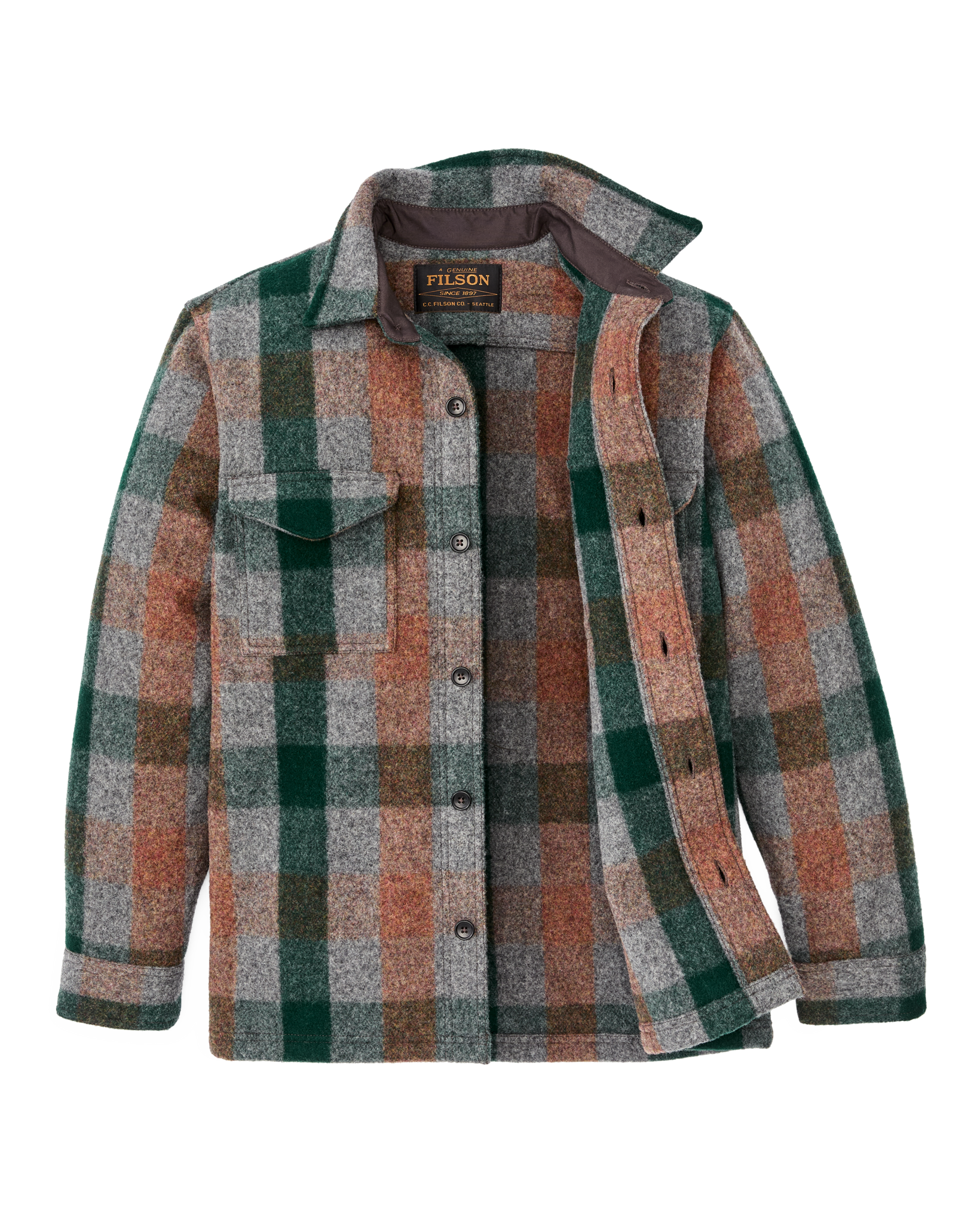 Mackinaw Wool Jac-shirt - Green / Orange / Gray Plaid - Image 3