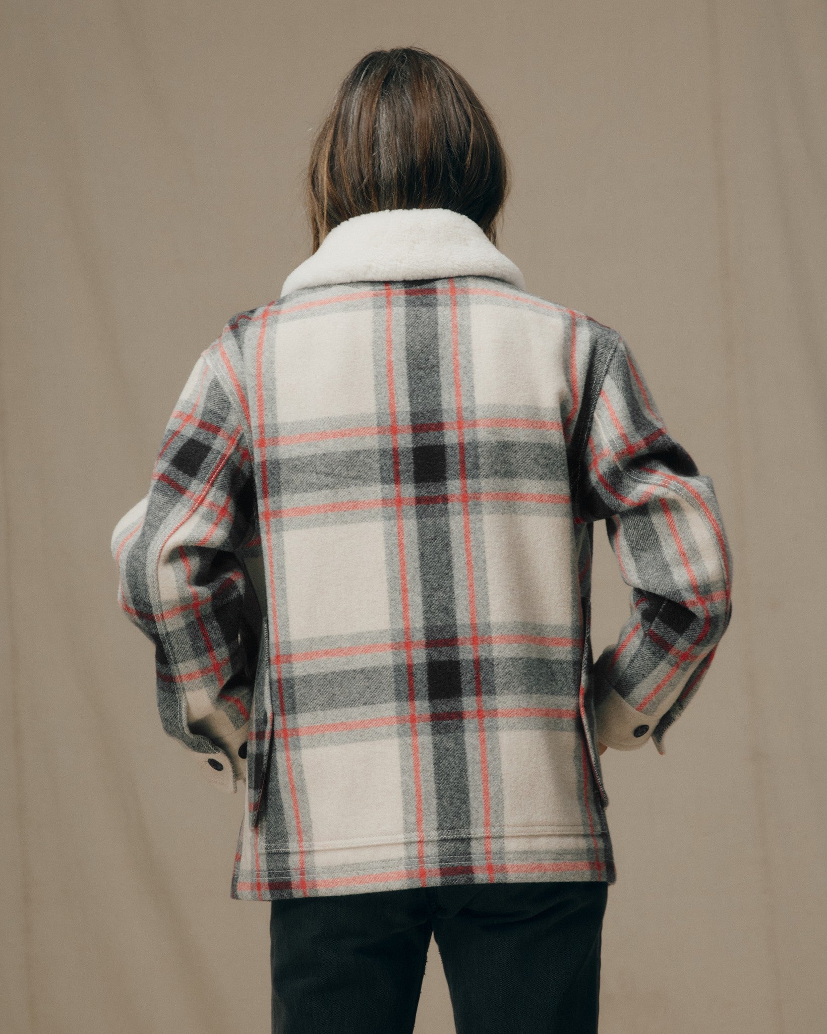 Women's Mackinaw Wool Shearling Cruiser Jacket - Cream / Red / Black Plaid - Image 2