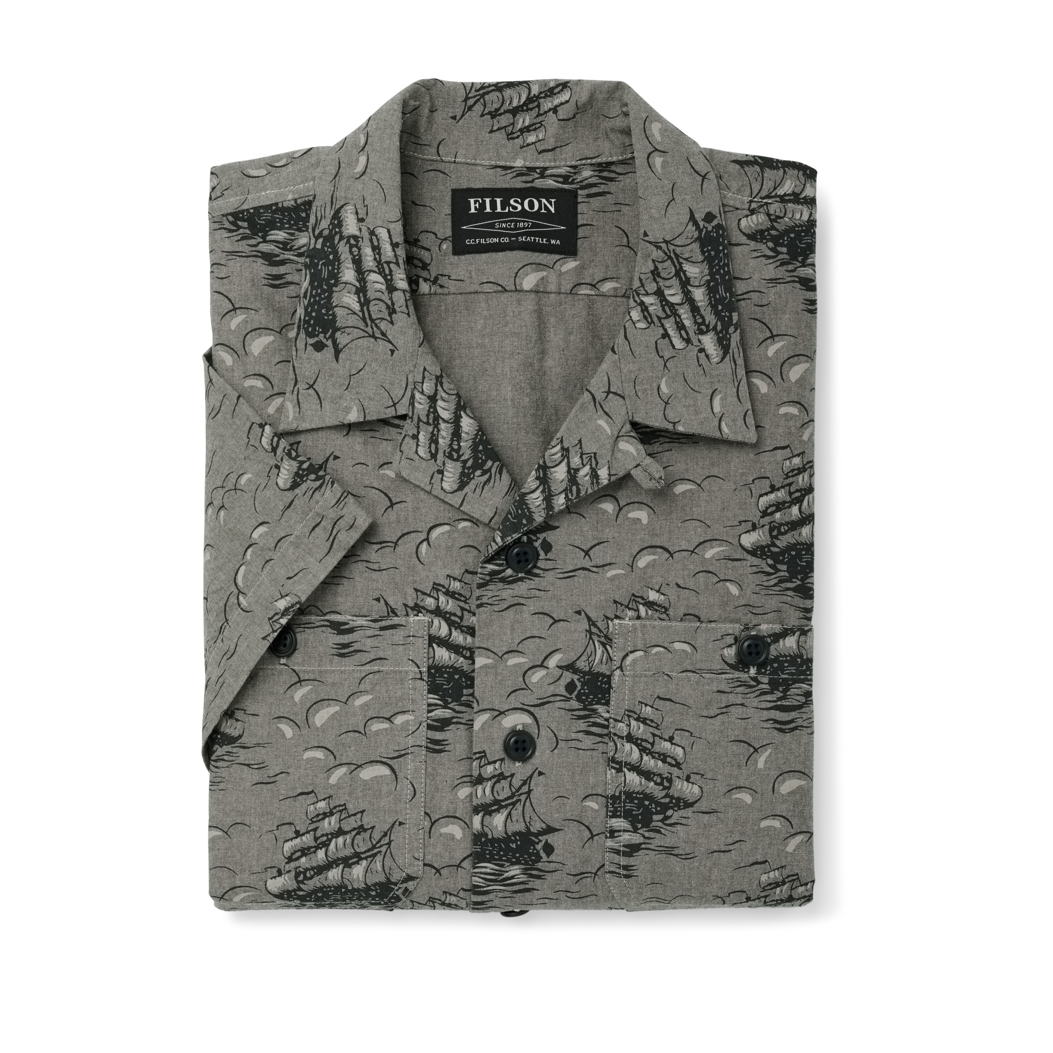 Chambray Short Sleeve Camp Shirt - Ships Print - Image 3