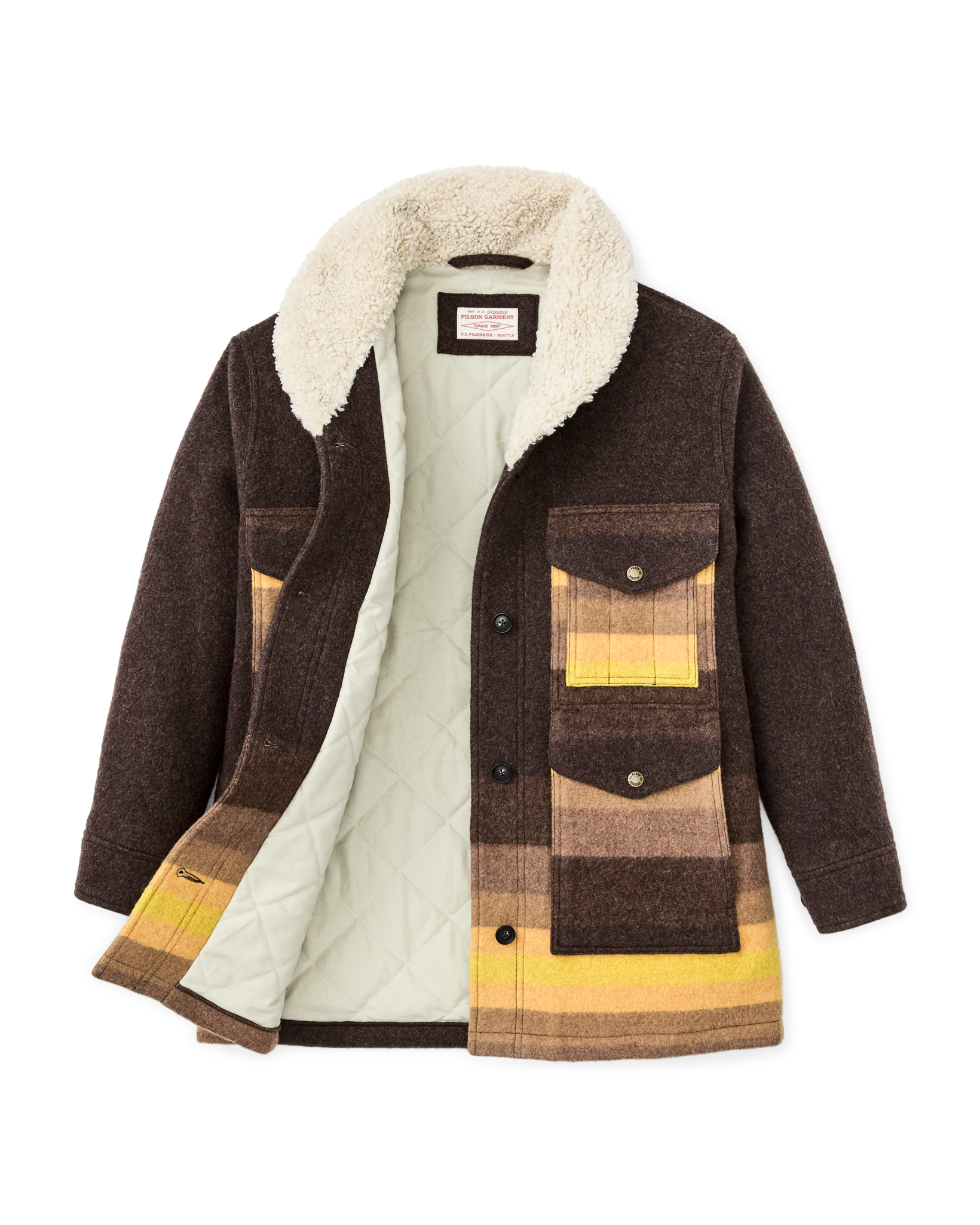 Women's Kodiak Shawl Collar Coat - Brown / Yellow Stripe - Image 6