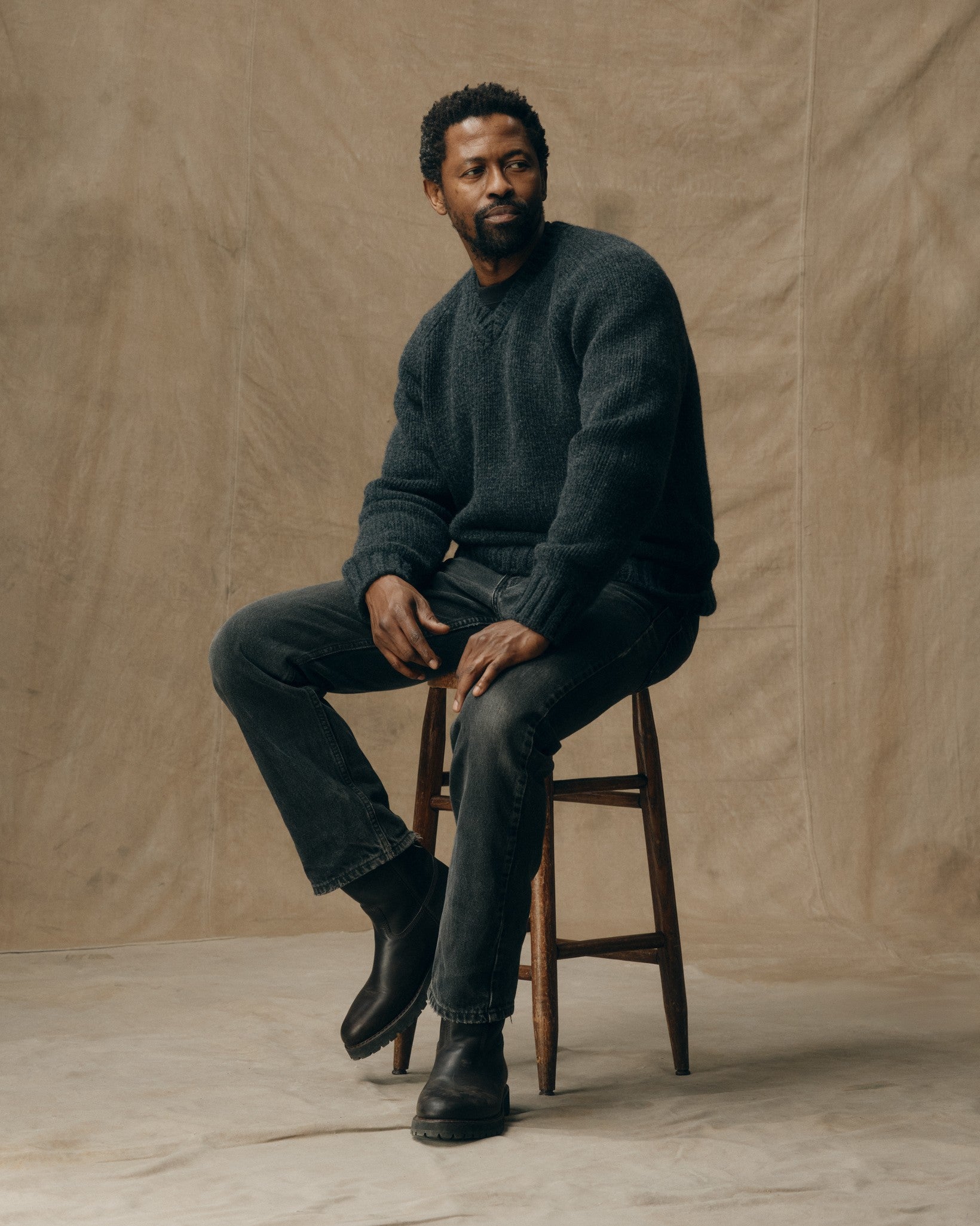 3-gauge Alpaca Blend Sweater - Black Heather