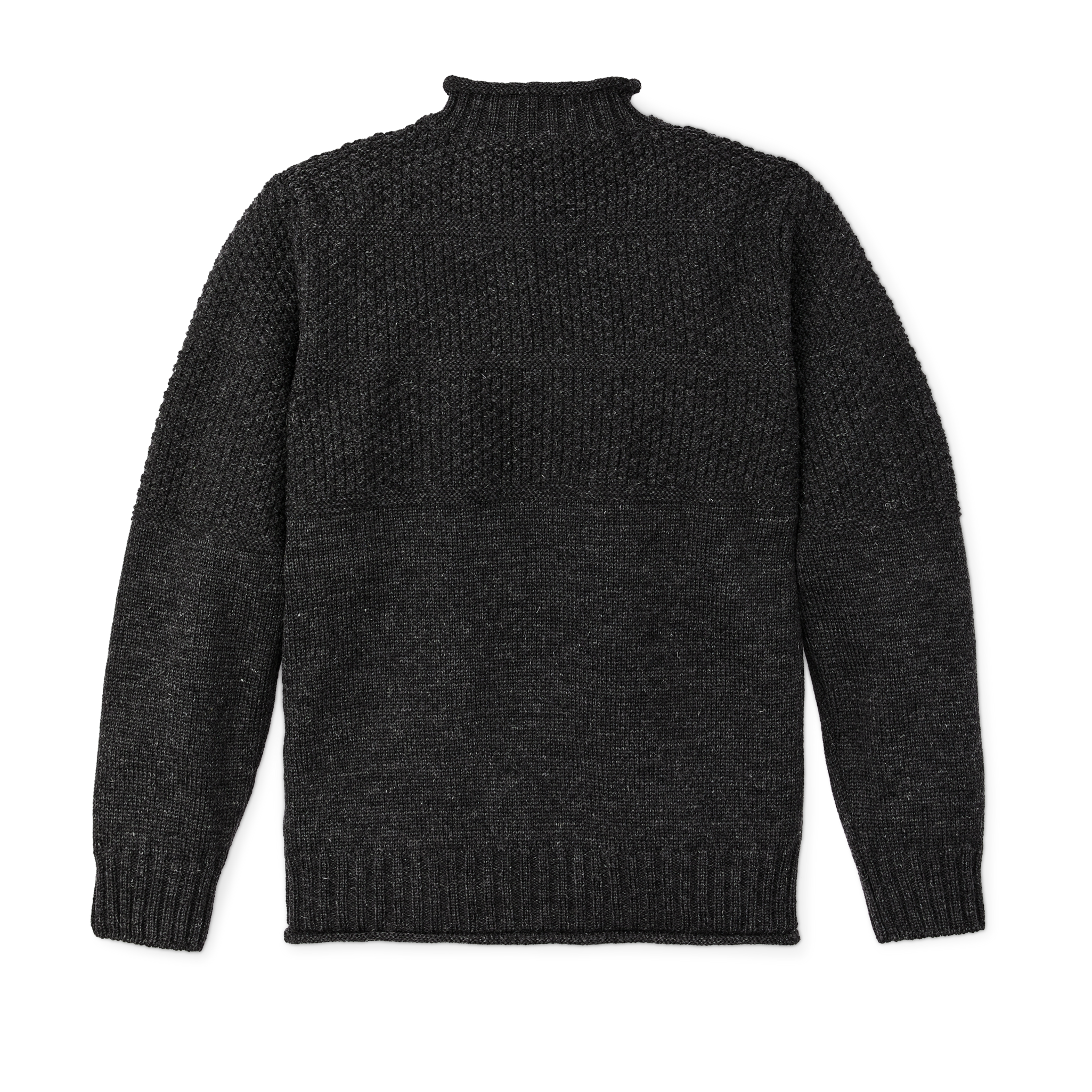 Wool Roll Neck Fisherman's Sweater - Charcoal Heather - Image 4