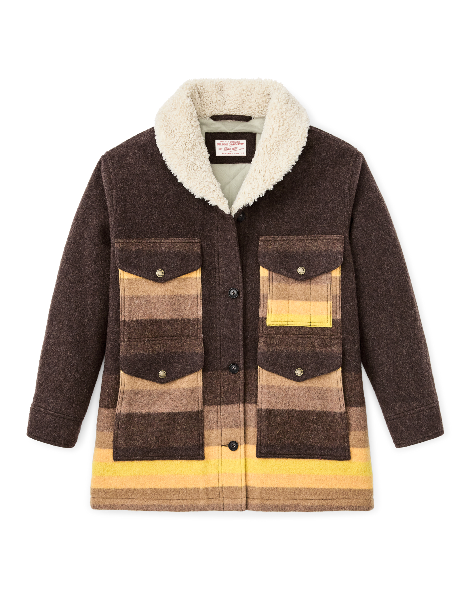 Women's Kodiak Shawl Collar Coat - Brown / Yellow Stripe - Image 4