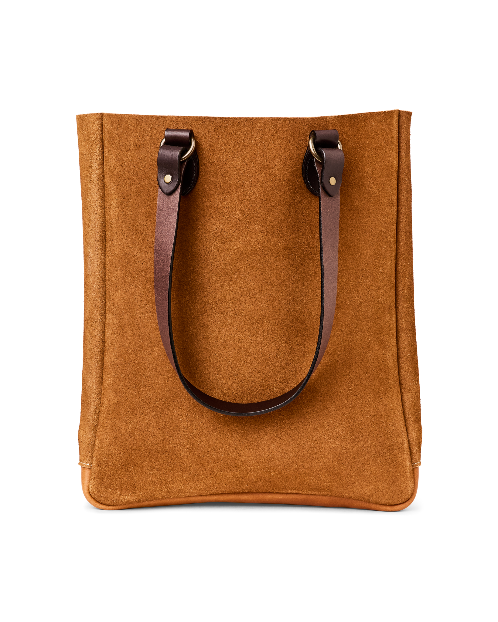 Suede Leather Open Tote Bag - Saddle Brown