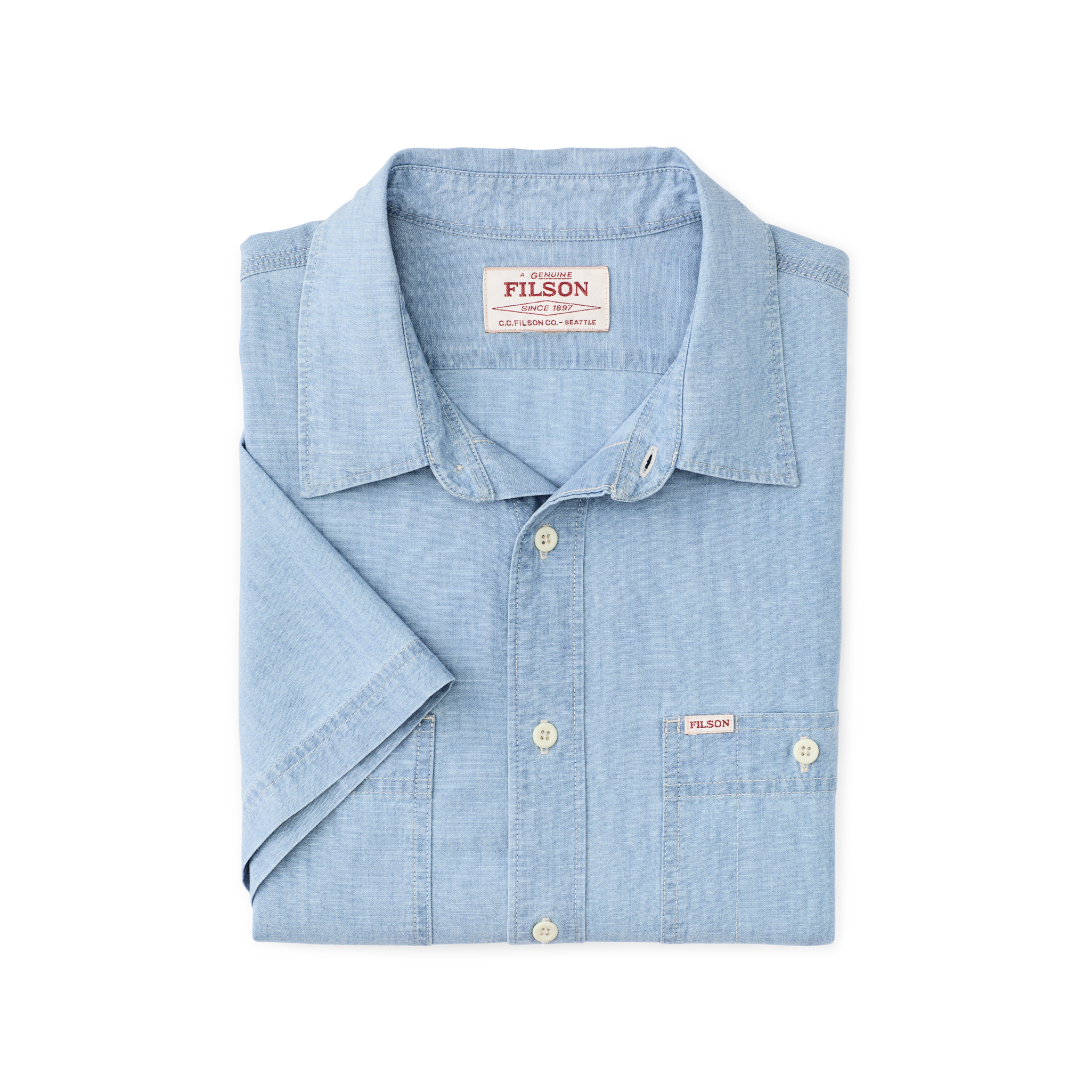 Short Sleeve Chambray Shirt - Light Indigo Chambray - Image 3