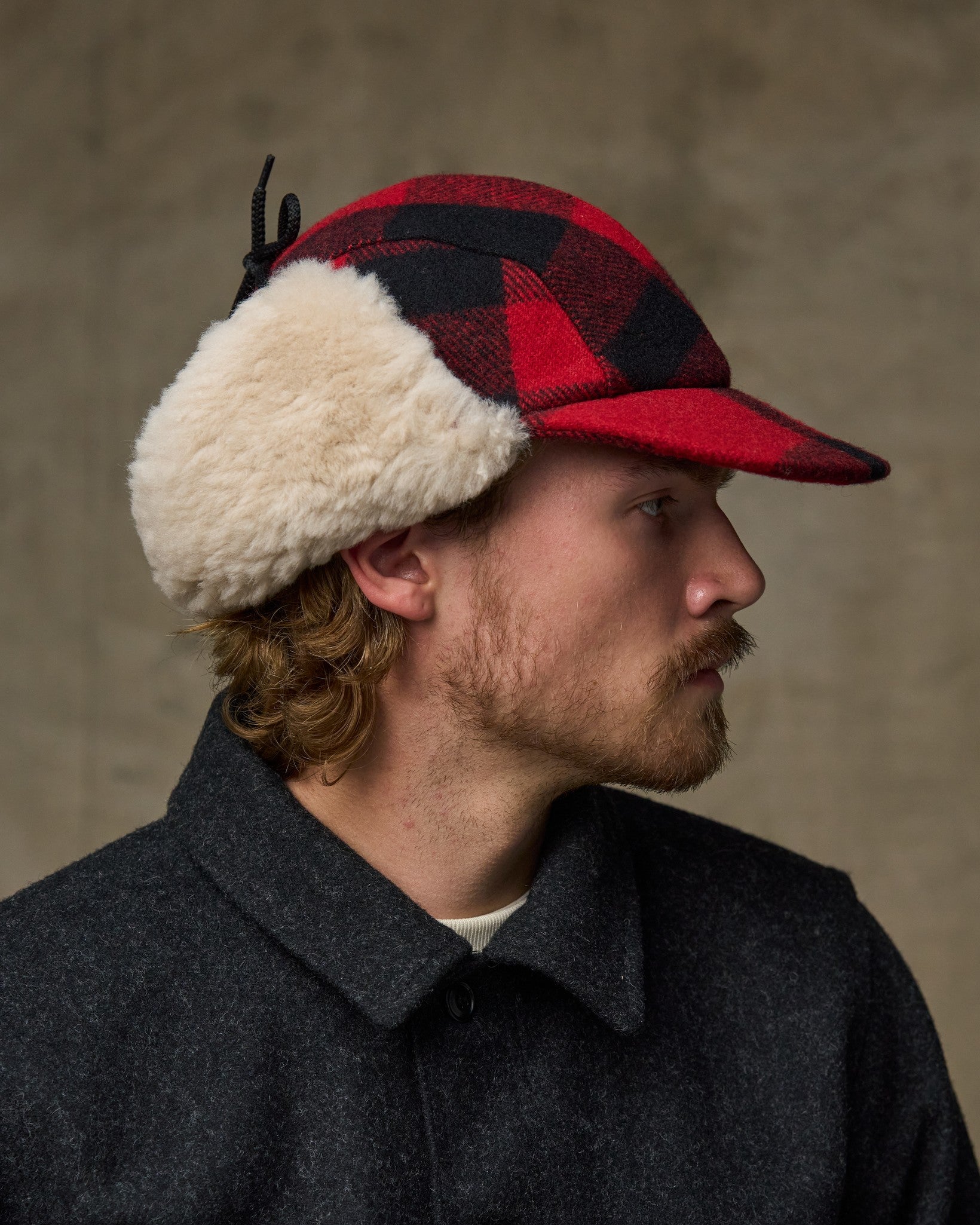 Double Mackinaw Wool Cap - Red Black Plaid/birch - Image 2