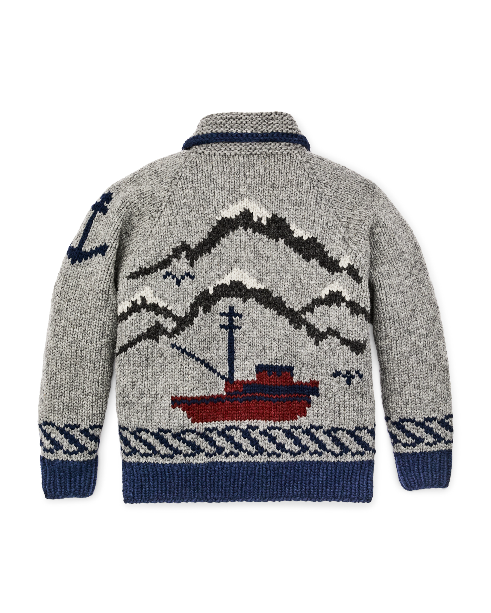 Handmade Full-zip Sweater - Heather Gray / Fishing Boat - Image 4