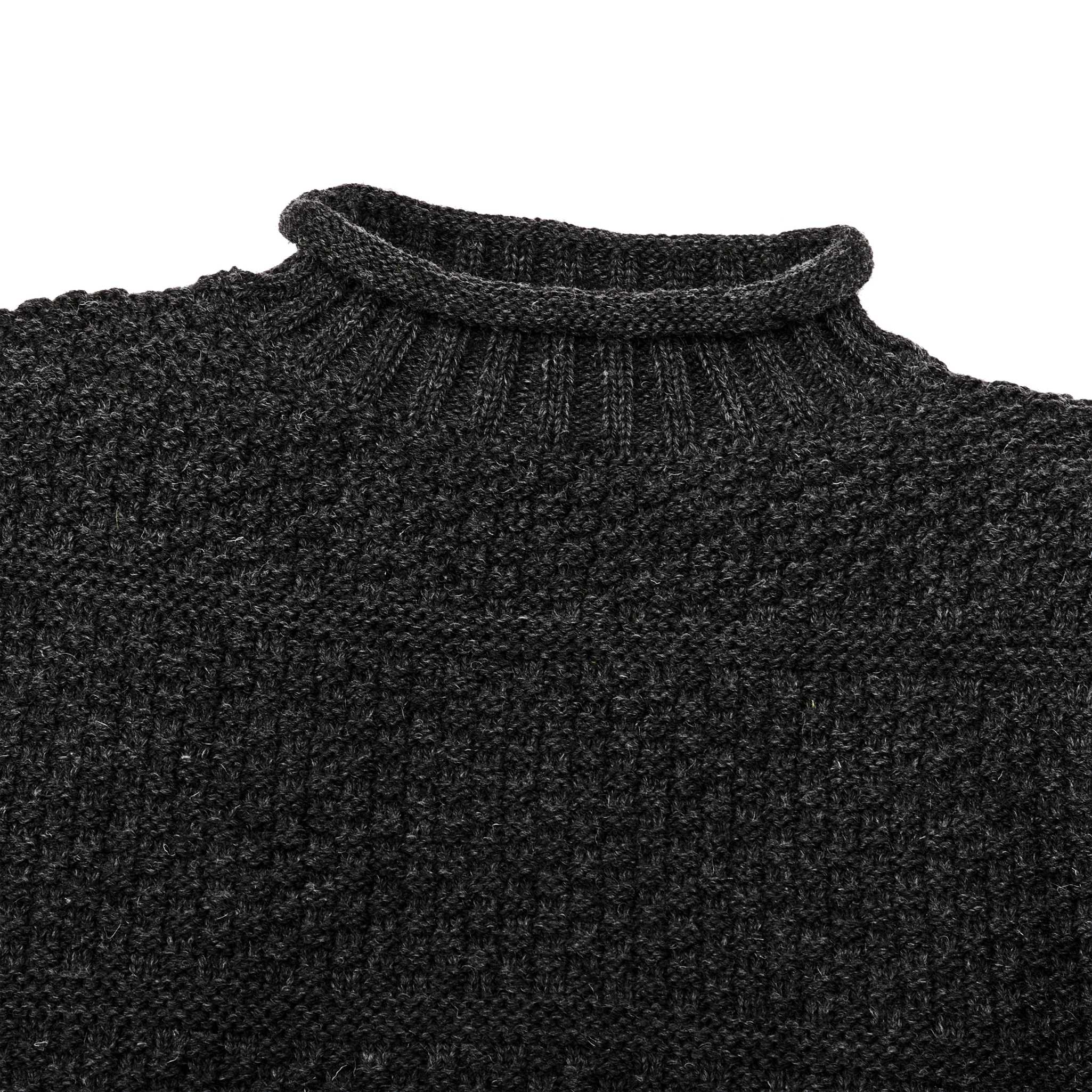 Wool Roll Neck Fisherman's Sweater - Charcoal Heather - Image 3