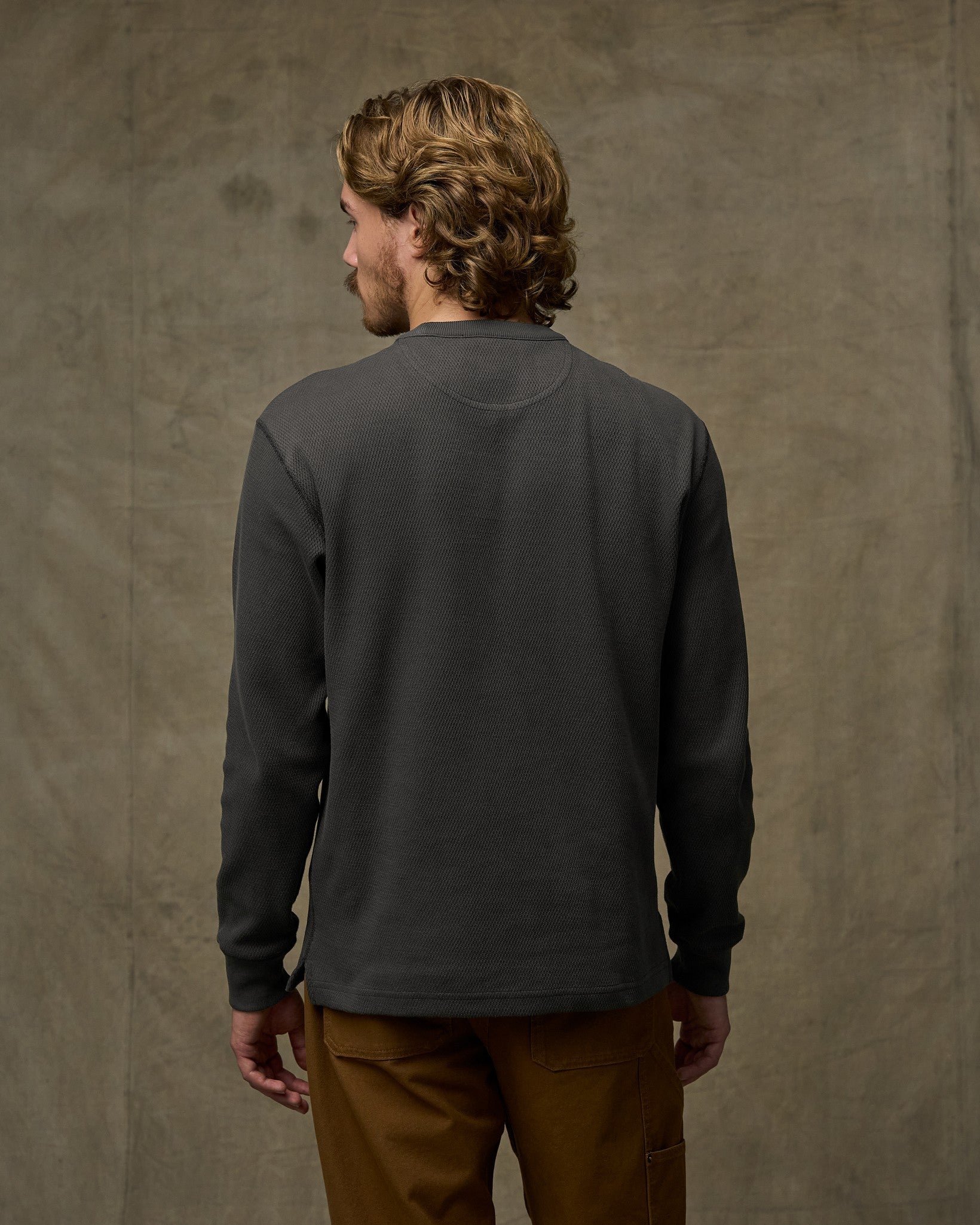 Waffle Knit Thermal Crewneck - Faded Black - Image 2