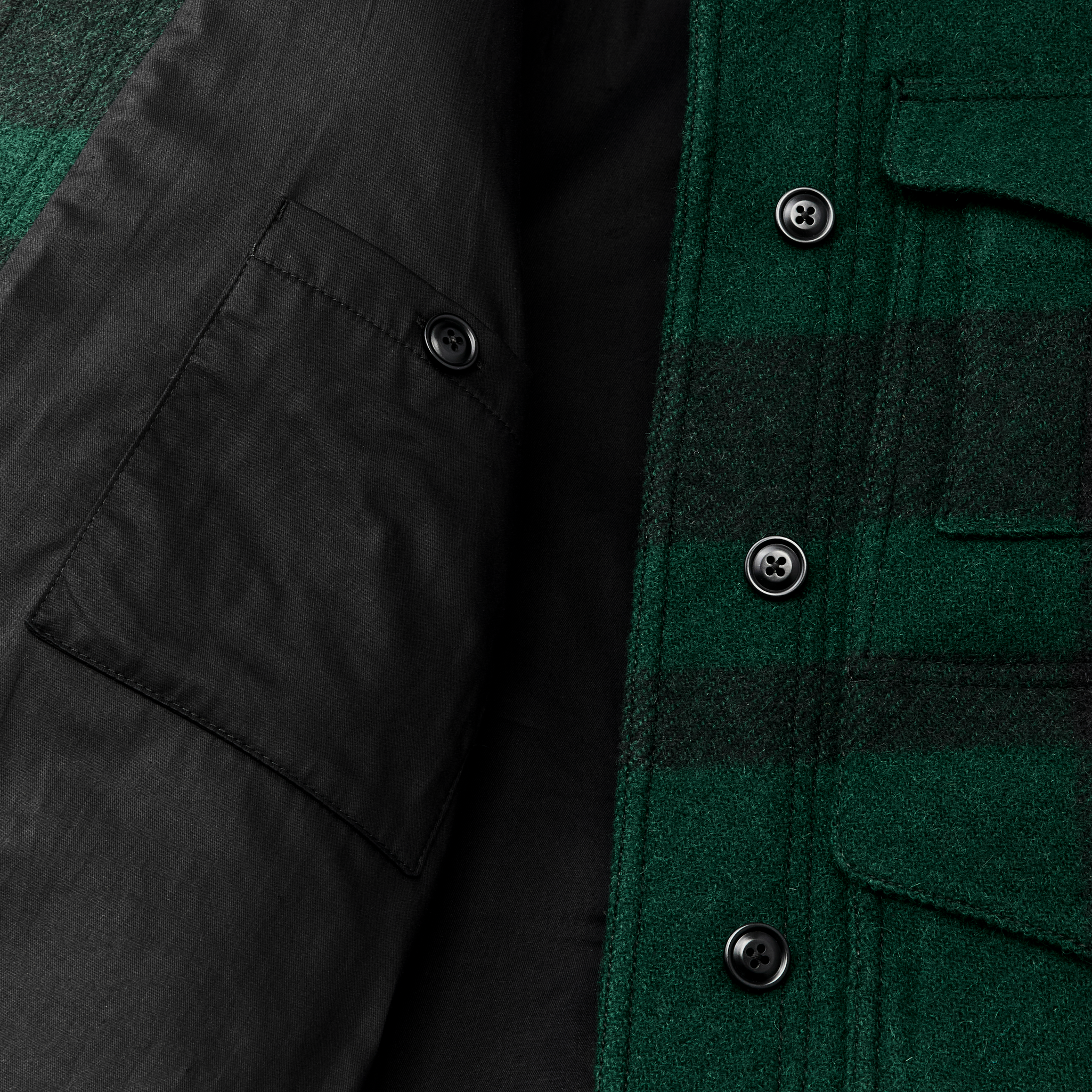 Women's Wool Long Cruiser Coat - Otter Green / Black Plaid - Image 7