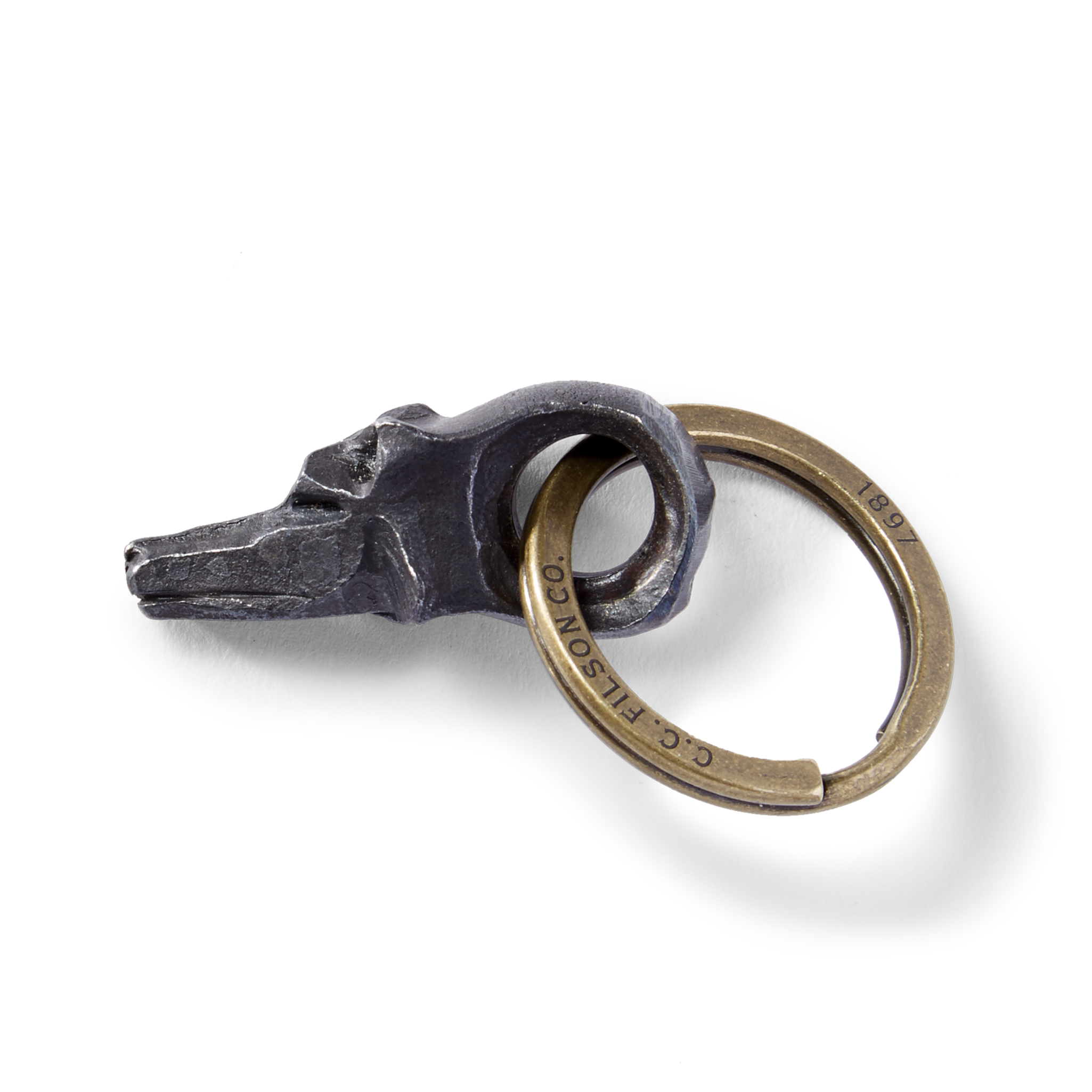 Wolf Head Short Key Fob - Steel