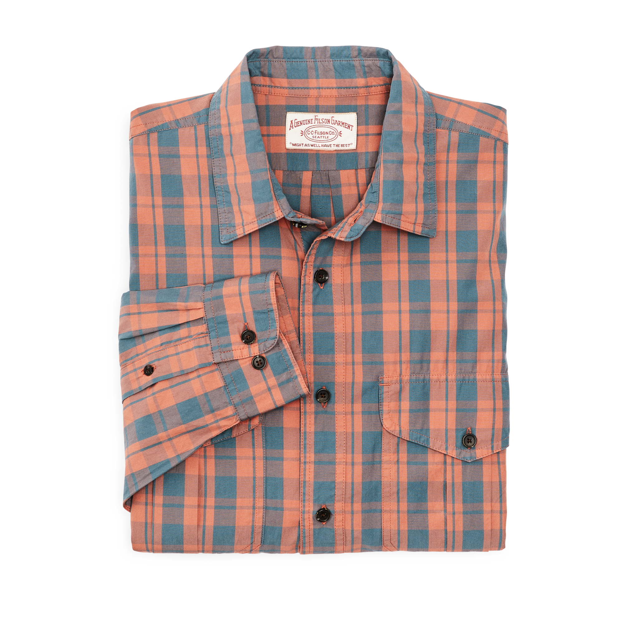 Filson's Washed Feather Cloth Shirt - Faded Cedar / Blue Plaid - Image 3