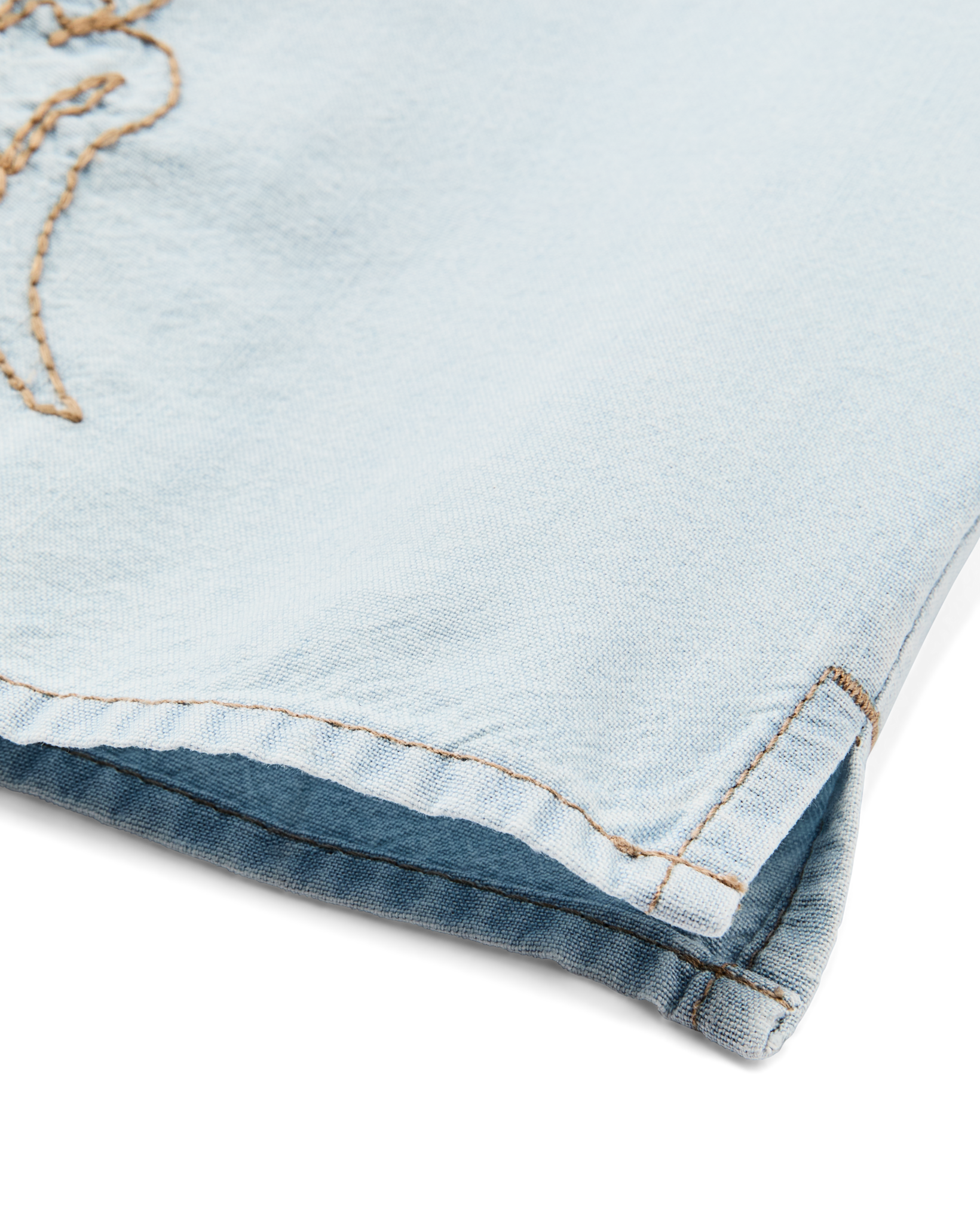 Women's Short Sleeve Embroidered Camp Shirt - Light Indigo Chambray - Image 5