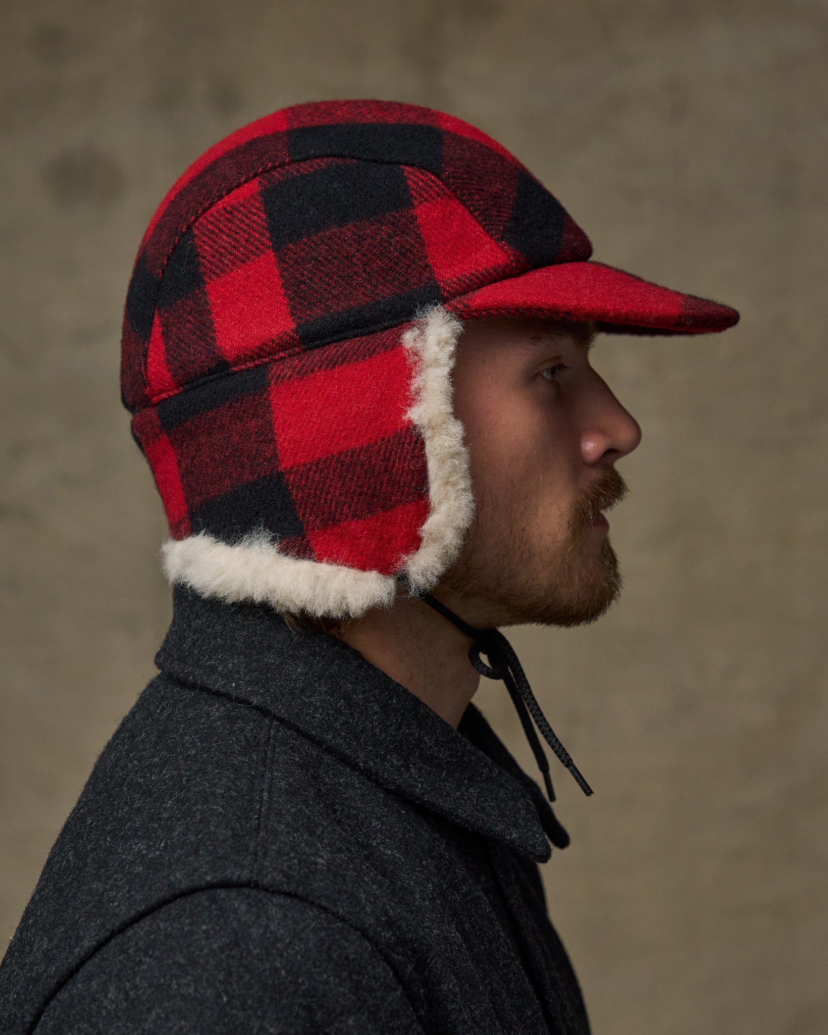 Double Mackinaw Wool Cap - Red Black Plaid/birch - Image 6
