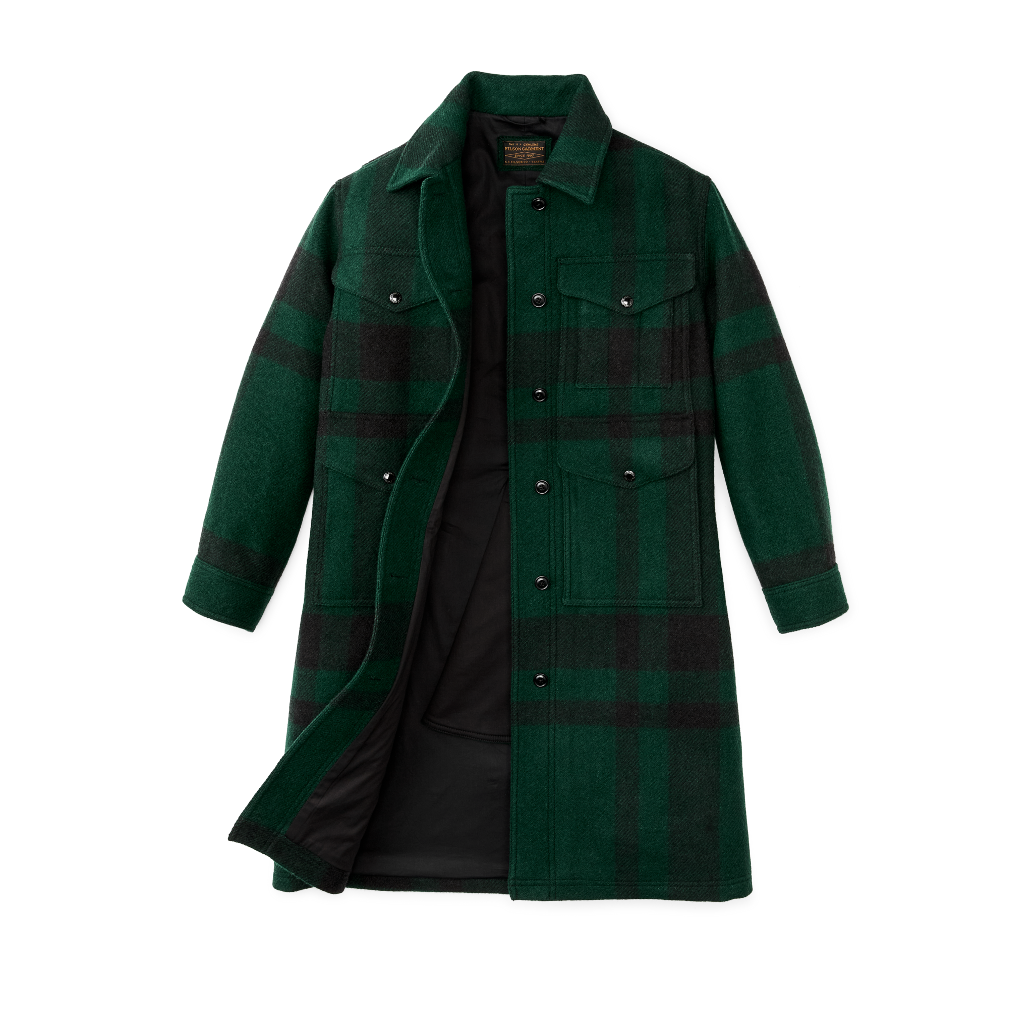 Women's Wool Long Cruiser Coat - Otter Green / Black Plaid - Image 3