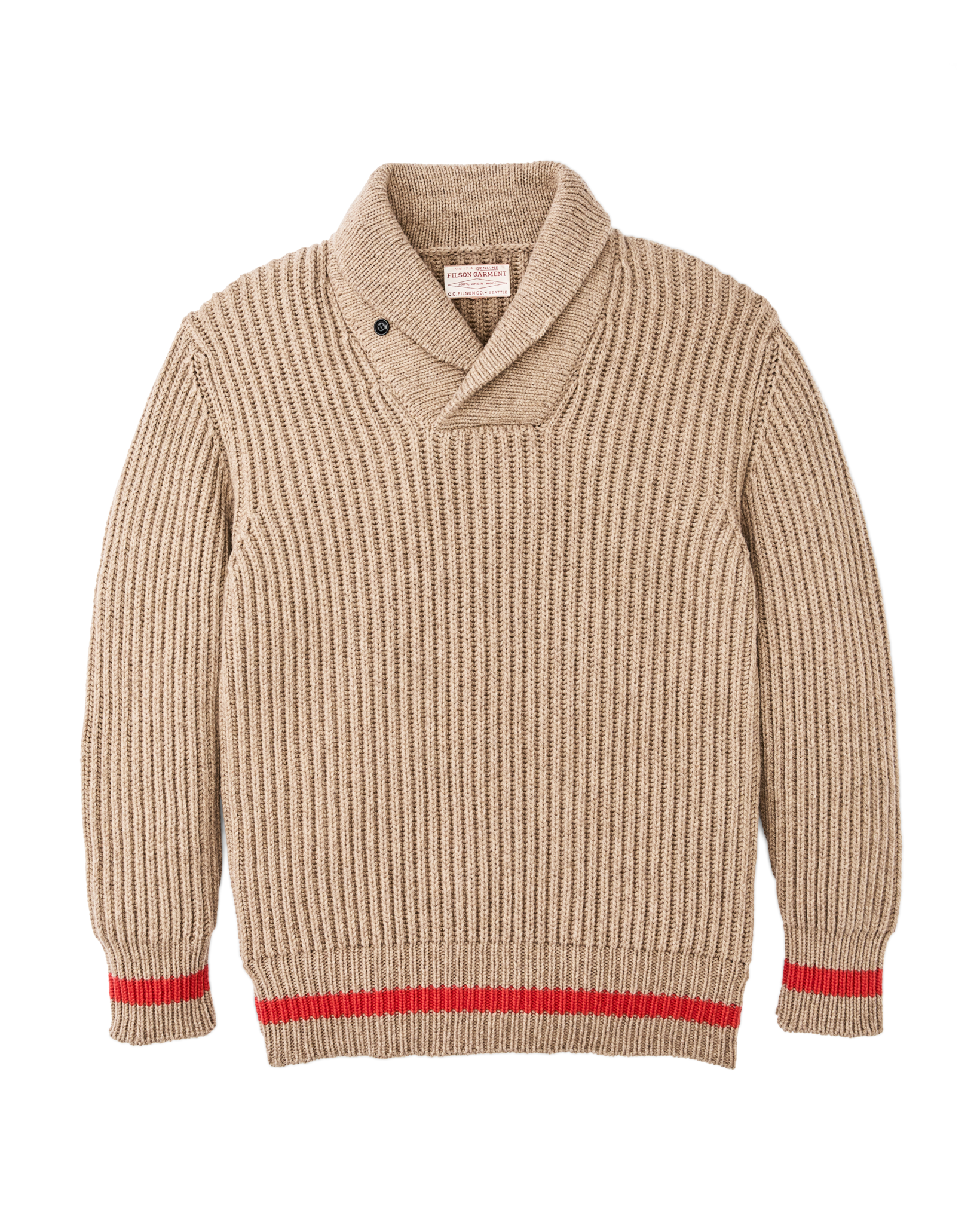 Bristol Shawl Neck Sweater - Oatmeal Heather / Flame Stripe