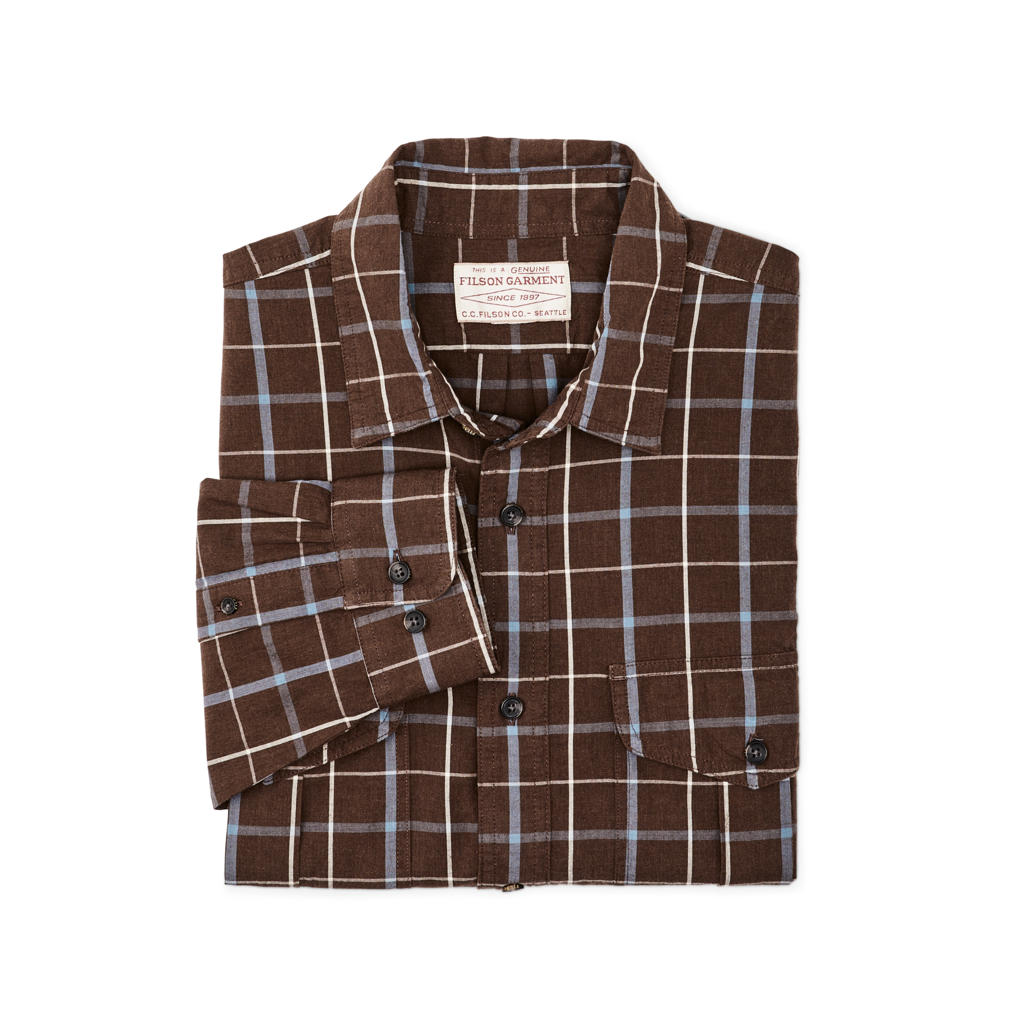 Filson's Washed Feather Cloth Shirt - Brown / Blue / White Tattersall - Image 3