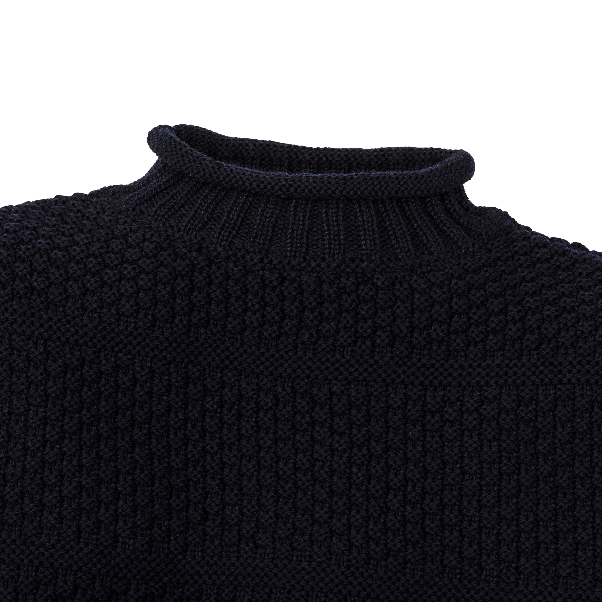 Wool Roll Neck Fisherman's Sweater - Navy - Image 3