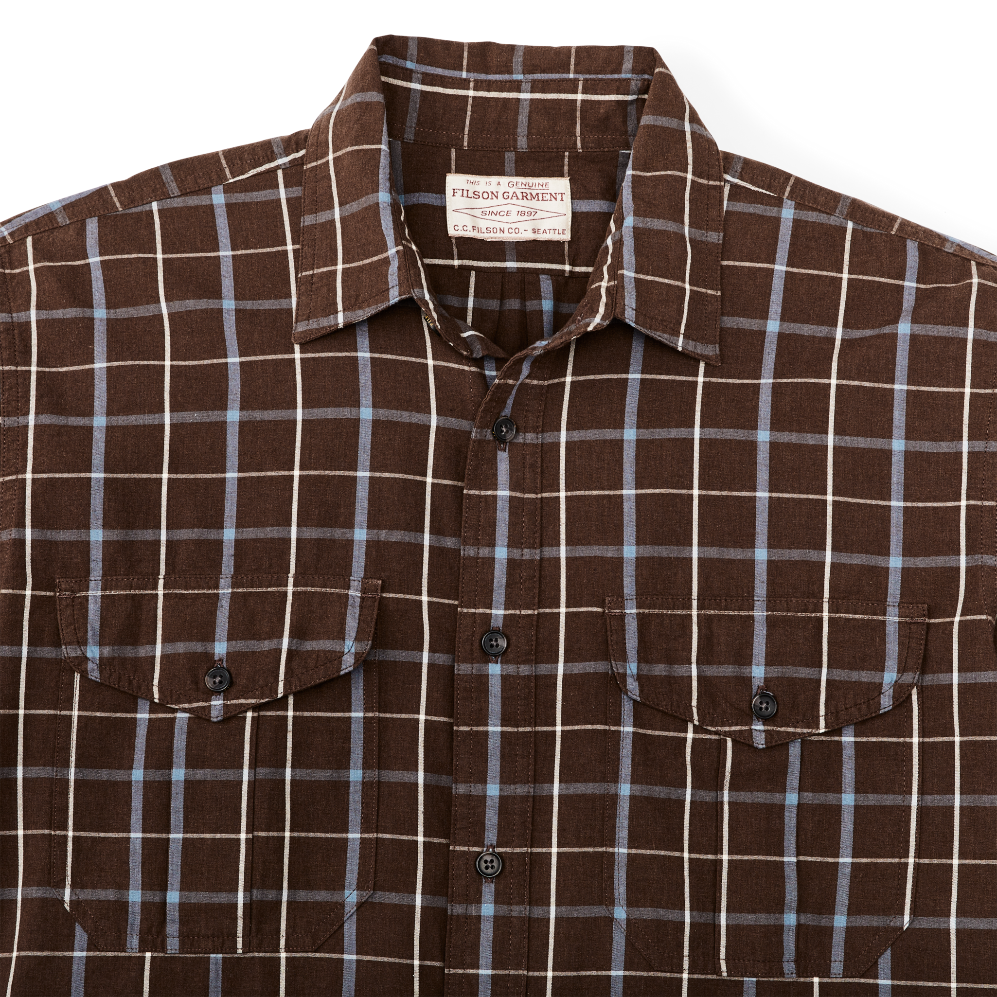 Filson's Washed Feather Cloth Shirt - Brown / Blue / White Tattersall - Image 4