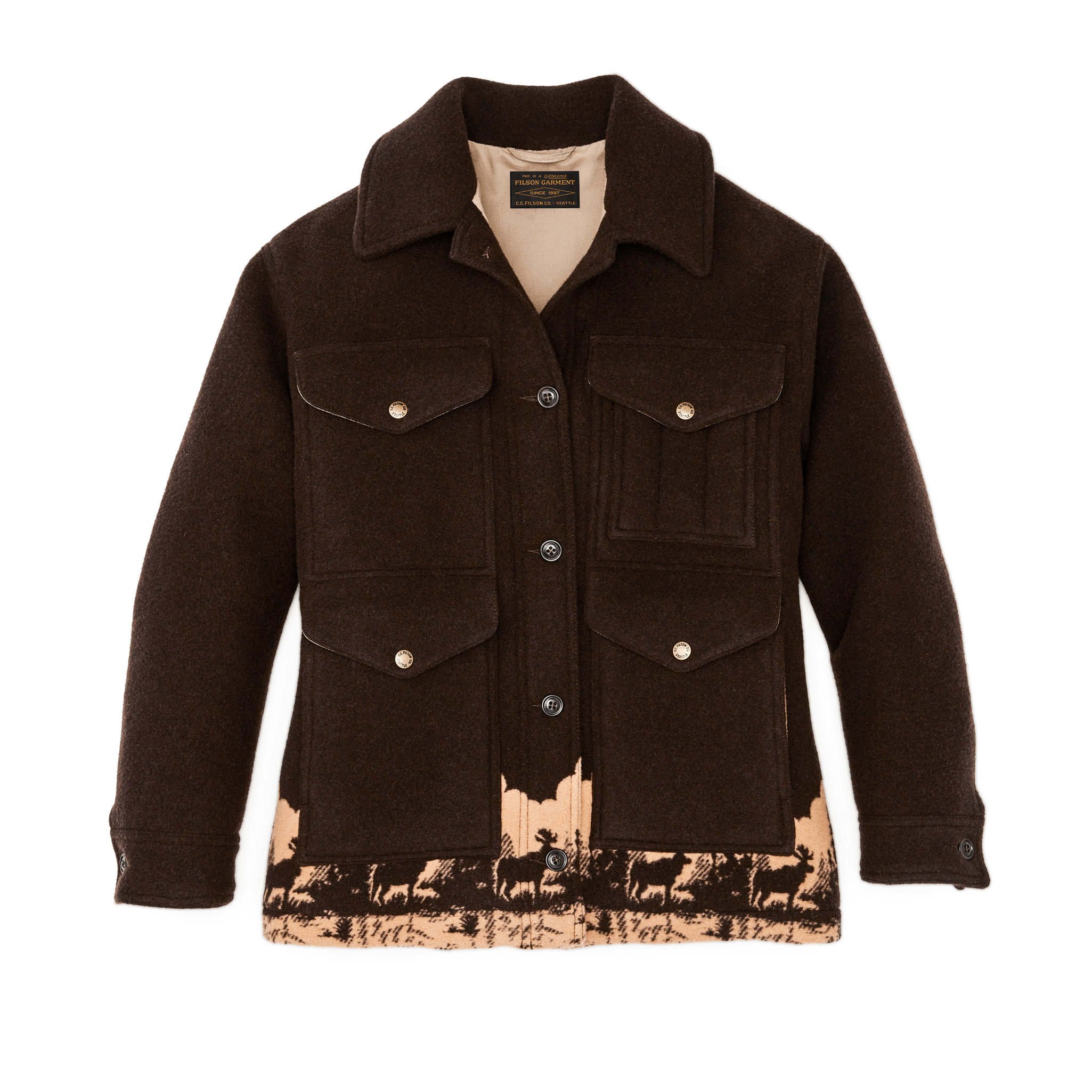 Women's Jacquard Wool Cruiser Jacket - Brown / Khaki Moose