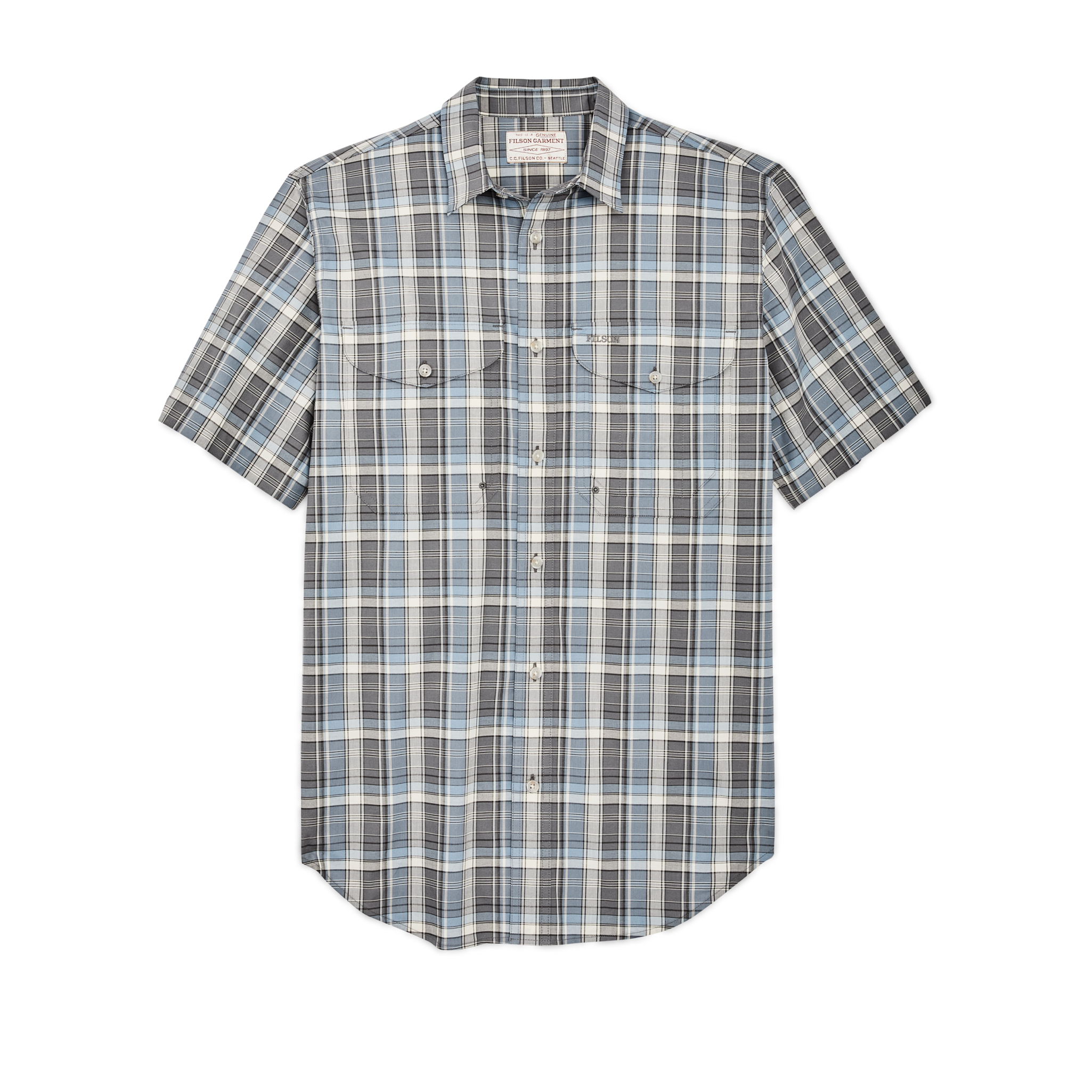 Twin Lakes Short Sleeve Sport Shirt - Gray / Blue / Cream Plaid