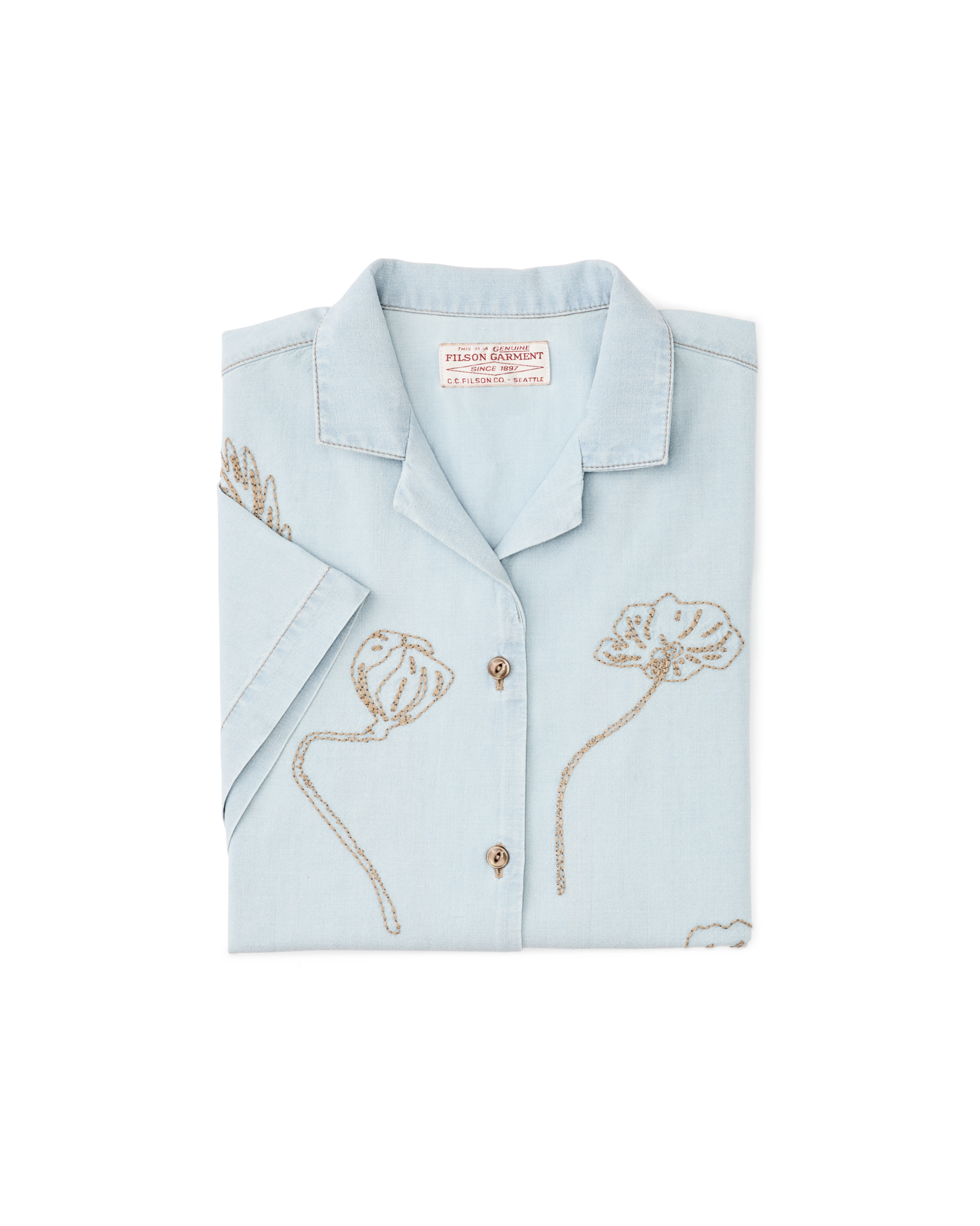 Women's Short Sleeve Embroidered Camp Shirt - Light Indigo Chambray - Image 4