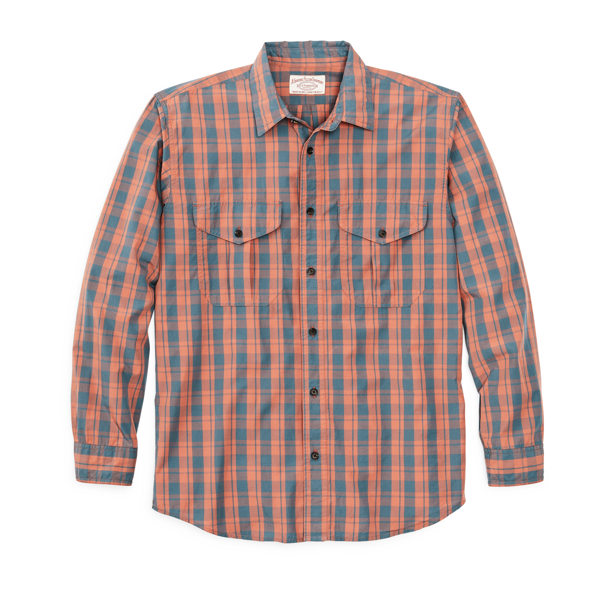 Filson's Washed Feather Cloth Shirt - Faded Cedar / Blue Plaid