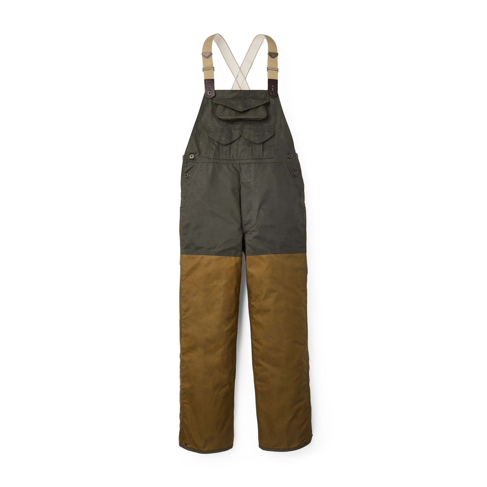 Double Hunting Bibs With Zipper - Otter Green / Dark Tan - Image 5