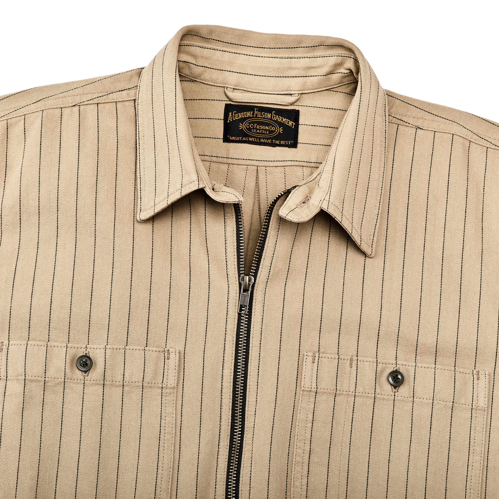 Short Sleeve Mechanic Shirt - Tan Herringbone/ Green Stripe - Image 4