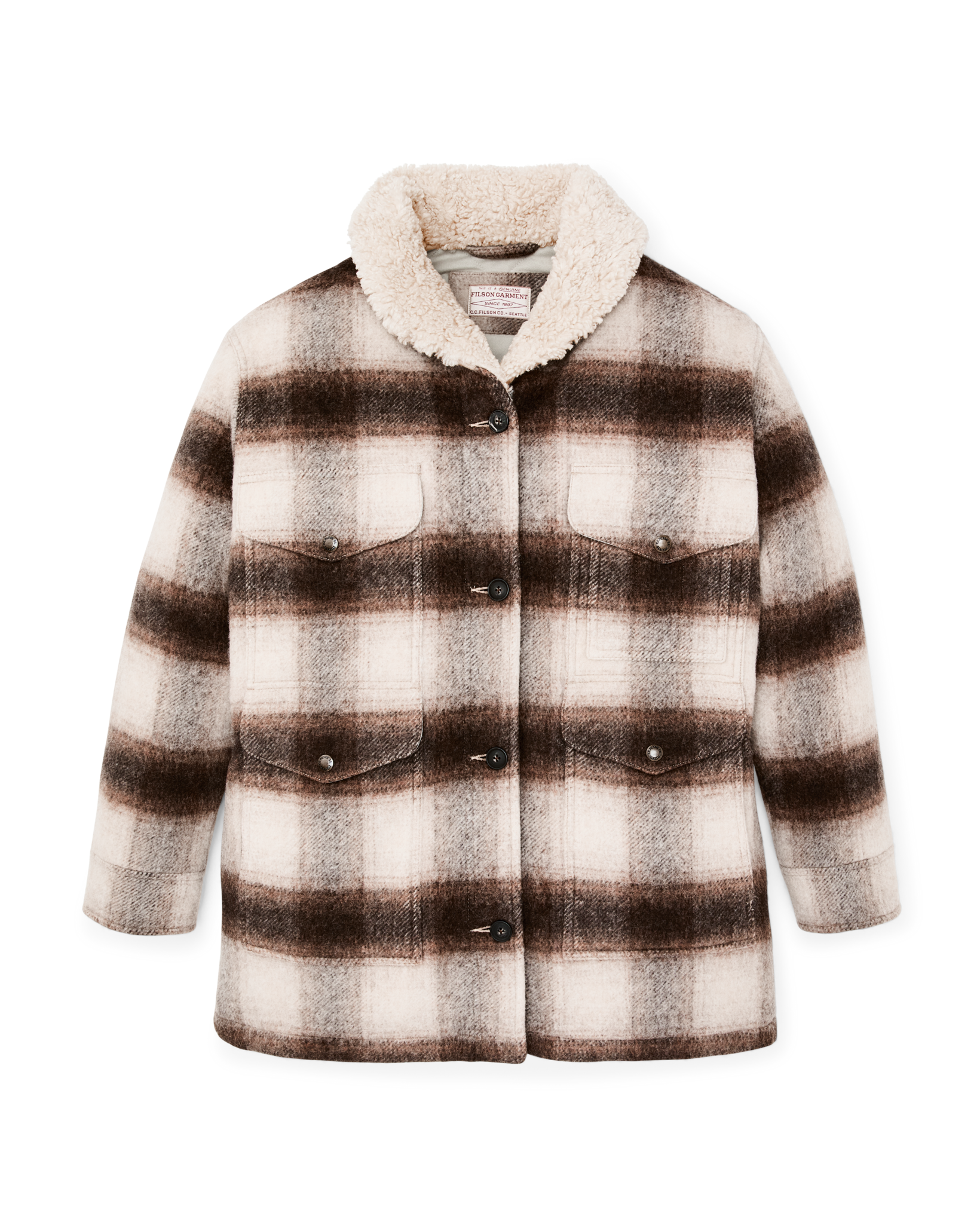 Women's Kodiak Shawl Collar Coat - Cream / Brown Shadow Plaid - Image 4