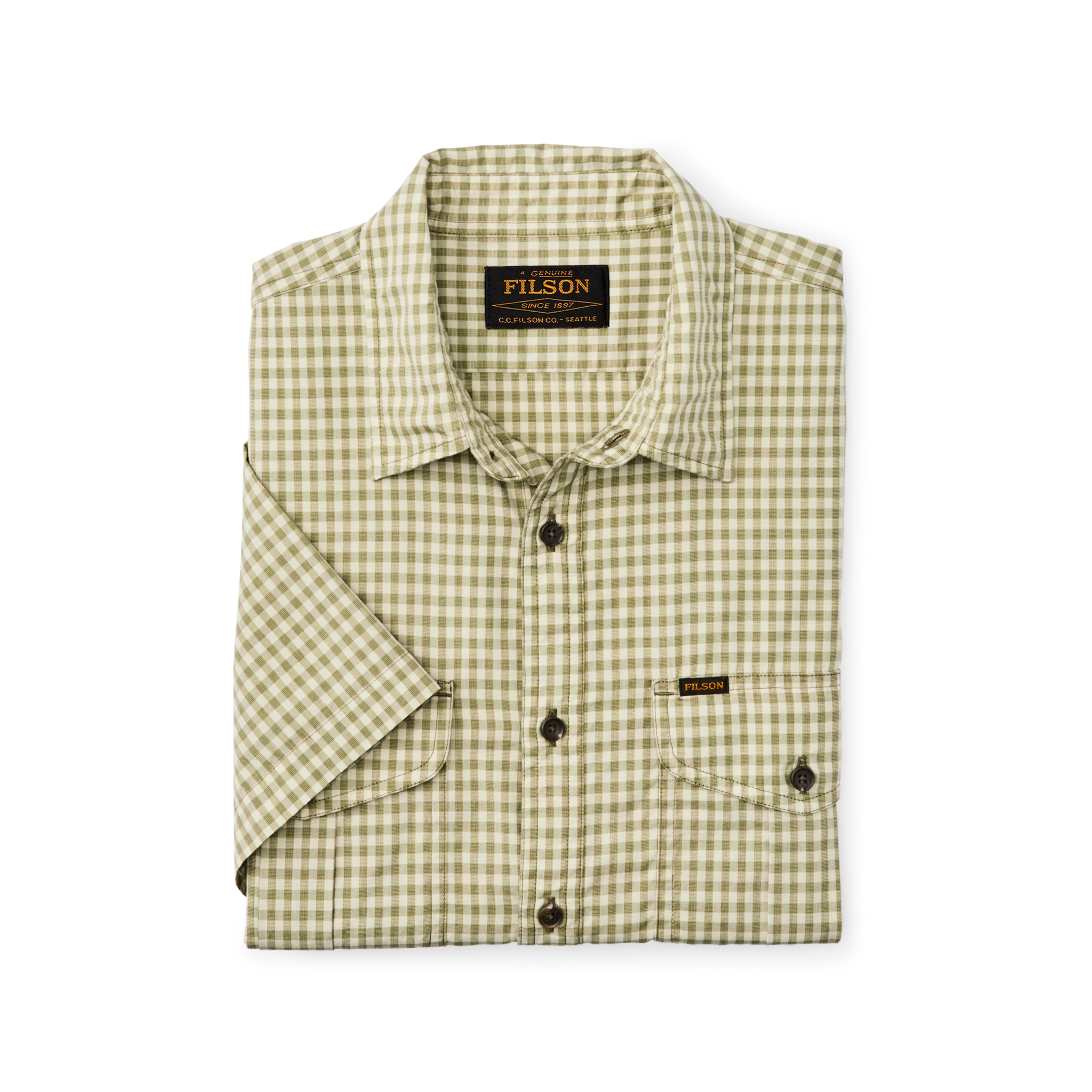 Filson's Washed Short Sleeve Feather Cloth Shirt - Green / Ivory Gingham - Image 3