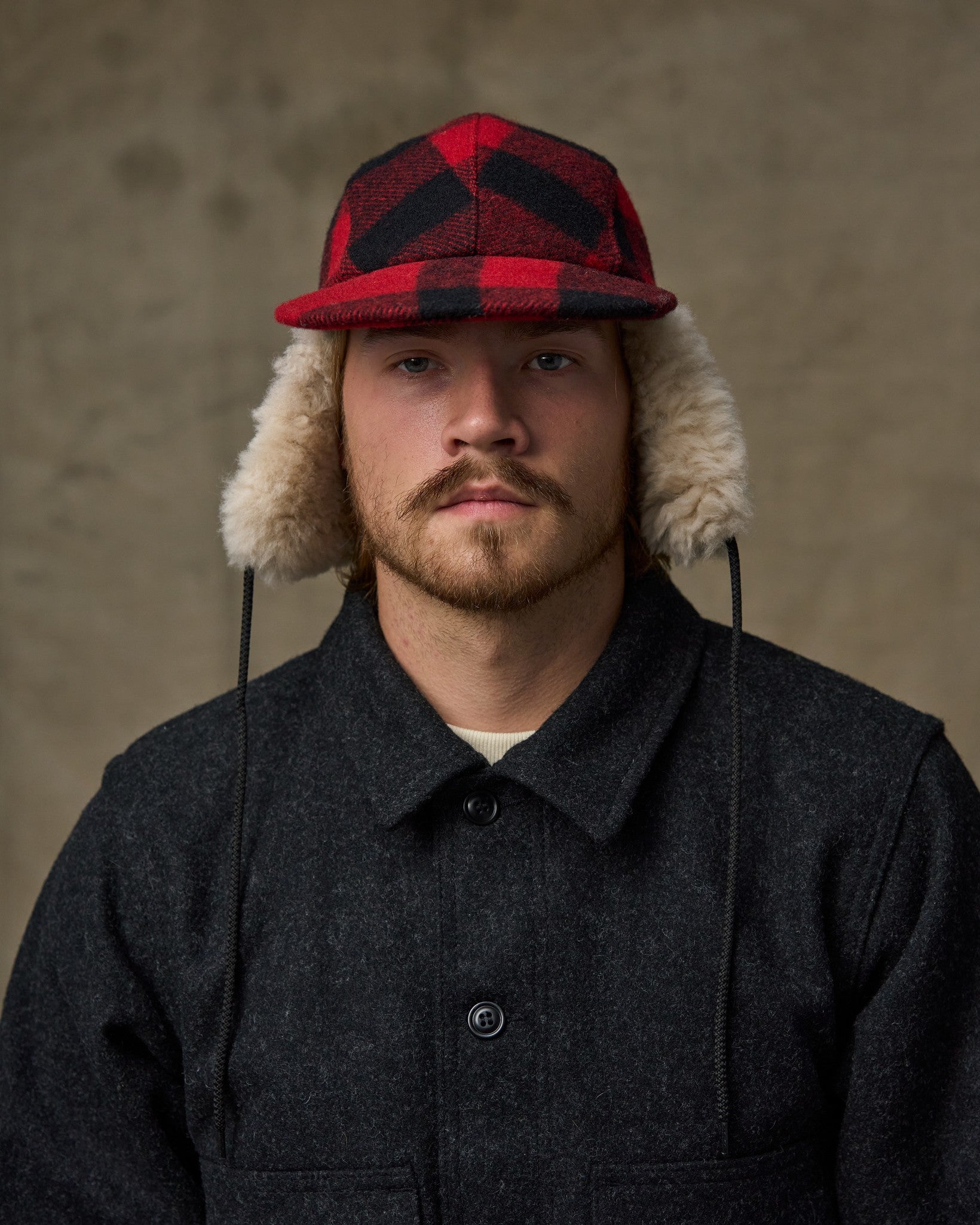 Double Mackinaw Wool Cap - Red Black Plaid/birch - Image 4
