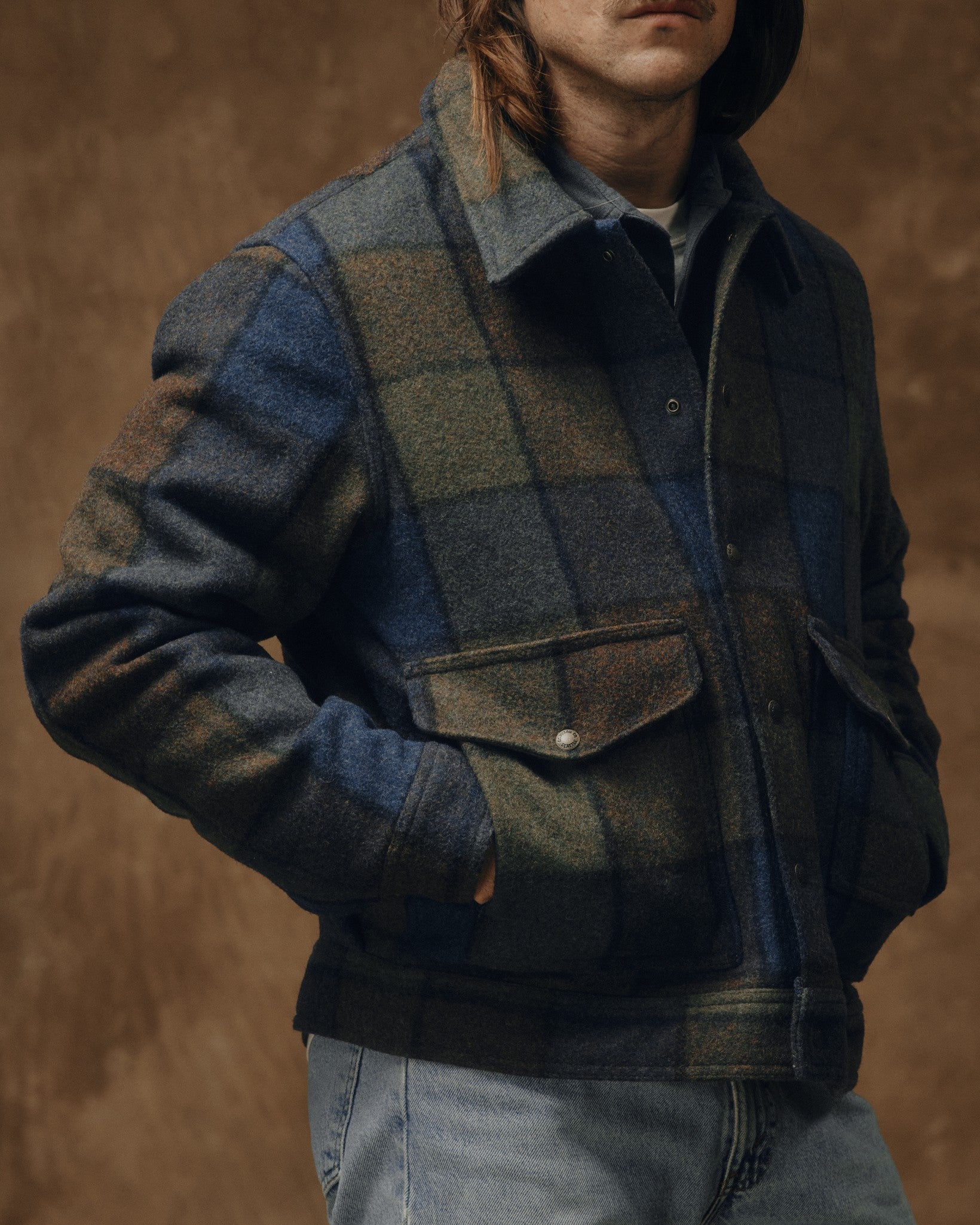 Mackinaw Wool Work Jacket - Blue / Brown / Gray Plaid - Image 3